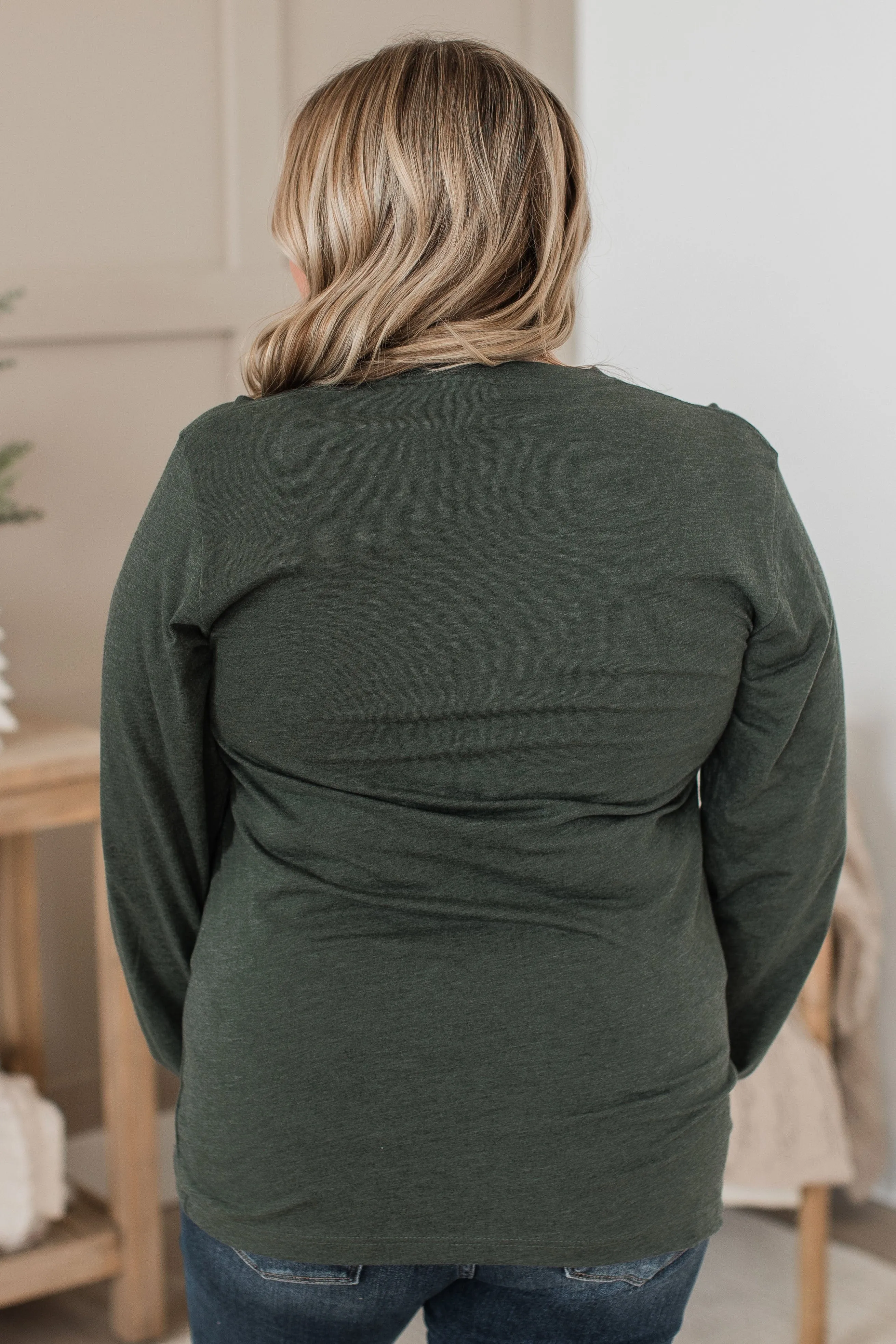 "Farm Fresh Christmas Trees" Long Sleeve Graphic Top- Hunter Green