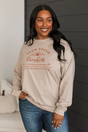 "Farm Fresh Pumpkins" Graphic Top- Light Taupe