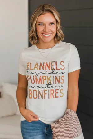 "Flannels, Hayrides, Pumpkins" Graphic Tee- Cream