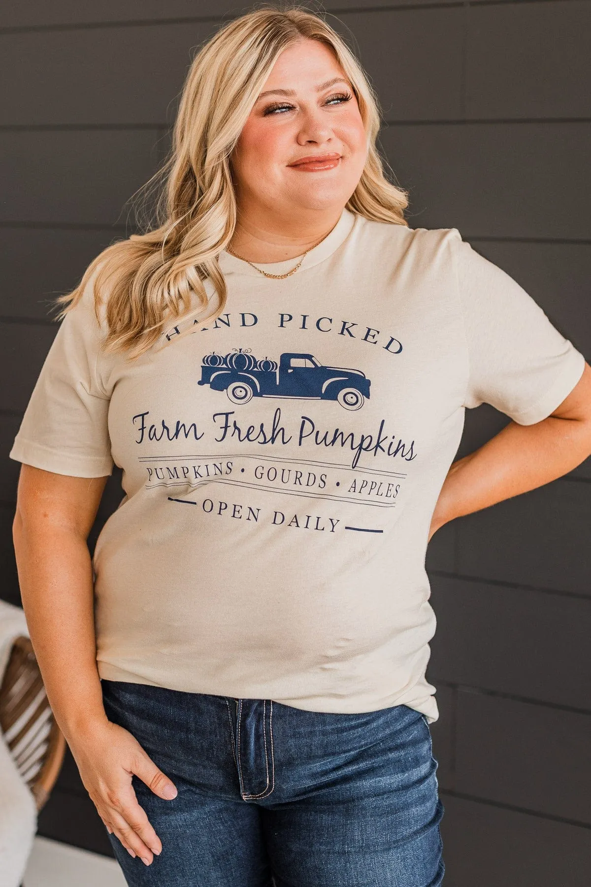 "Hand Picked Farm Fresh Pumpkins" Graphic Tee- Cream