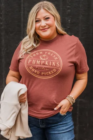 "Hand Picked Pumpkins" Graphic Tee- Rust