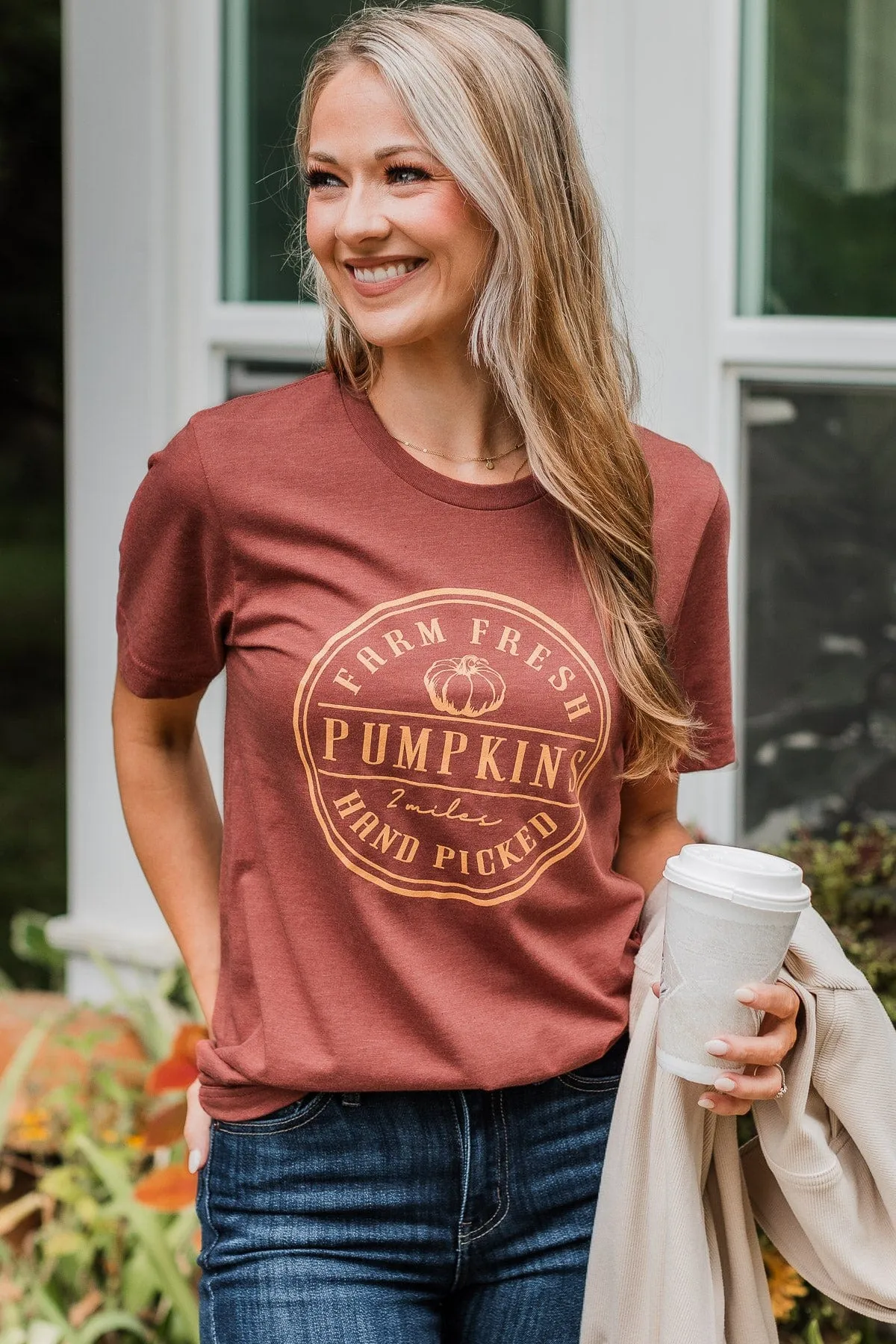 "Hand Picked Pumpkins" Graphic Tee- Rust