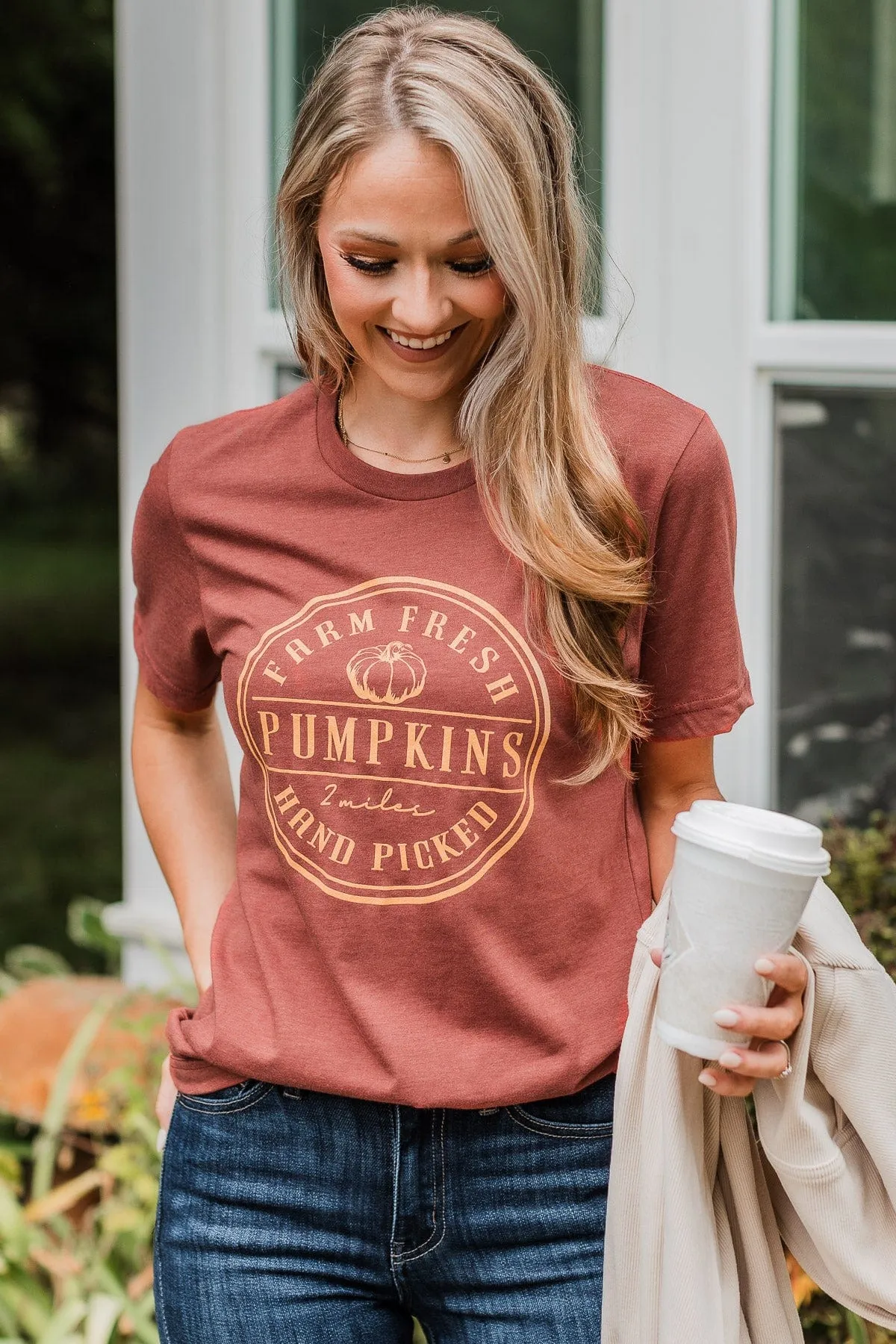 "Hand Picked Pumpkins" Graphic Tee- Rust