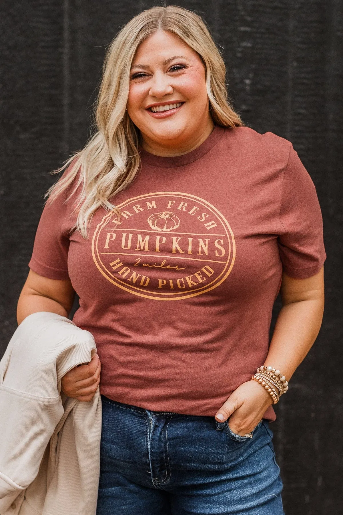 "Hand Picked Pumpkins" Graphic Tee- Rust