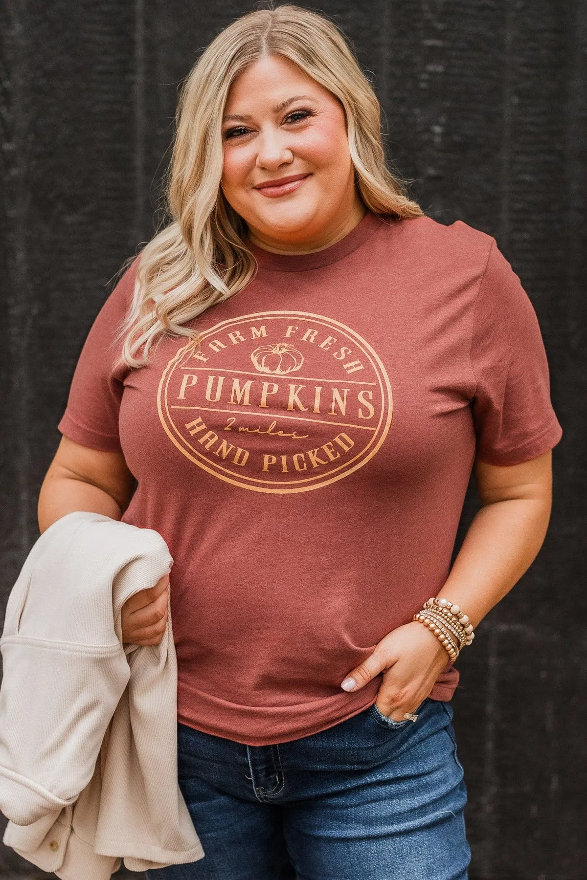 "Hand Picked Pumpkins" Graphic Tee- Rust