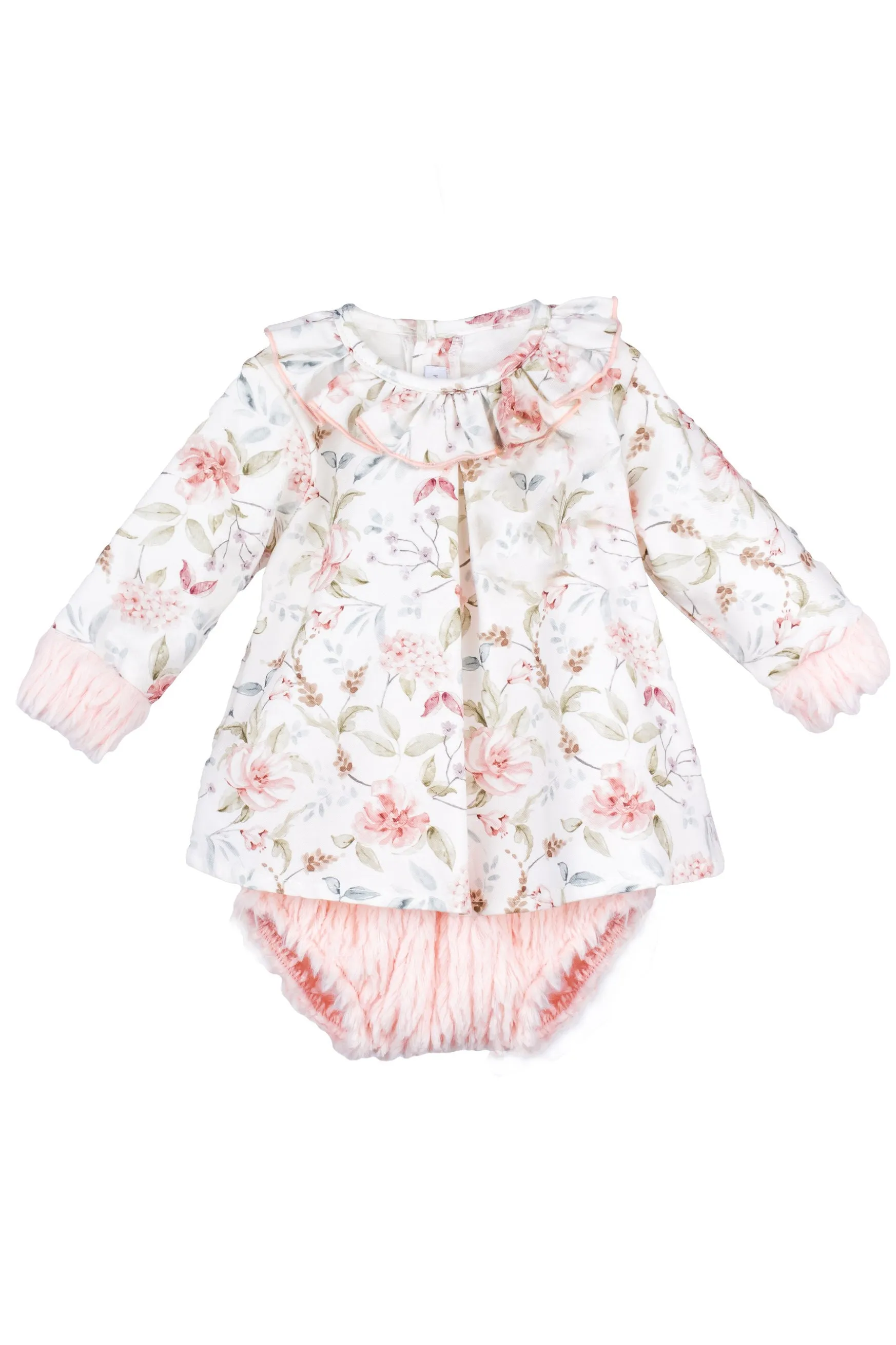 "Harriet" Pale Pink Floral Dress & Faux Fur Bloomers