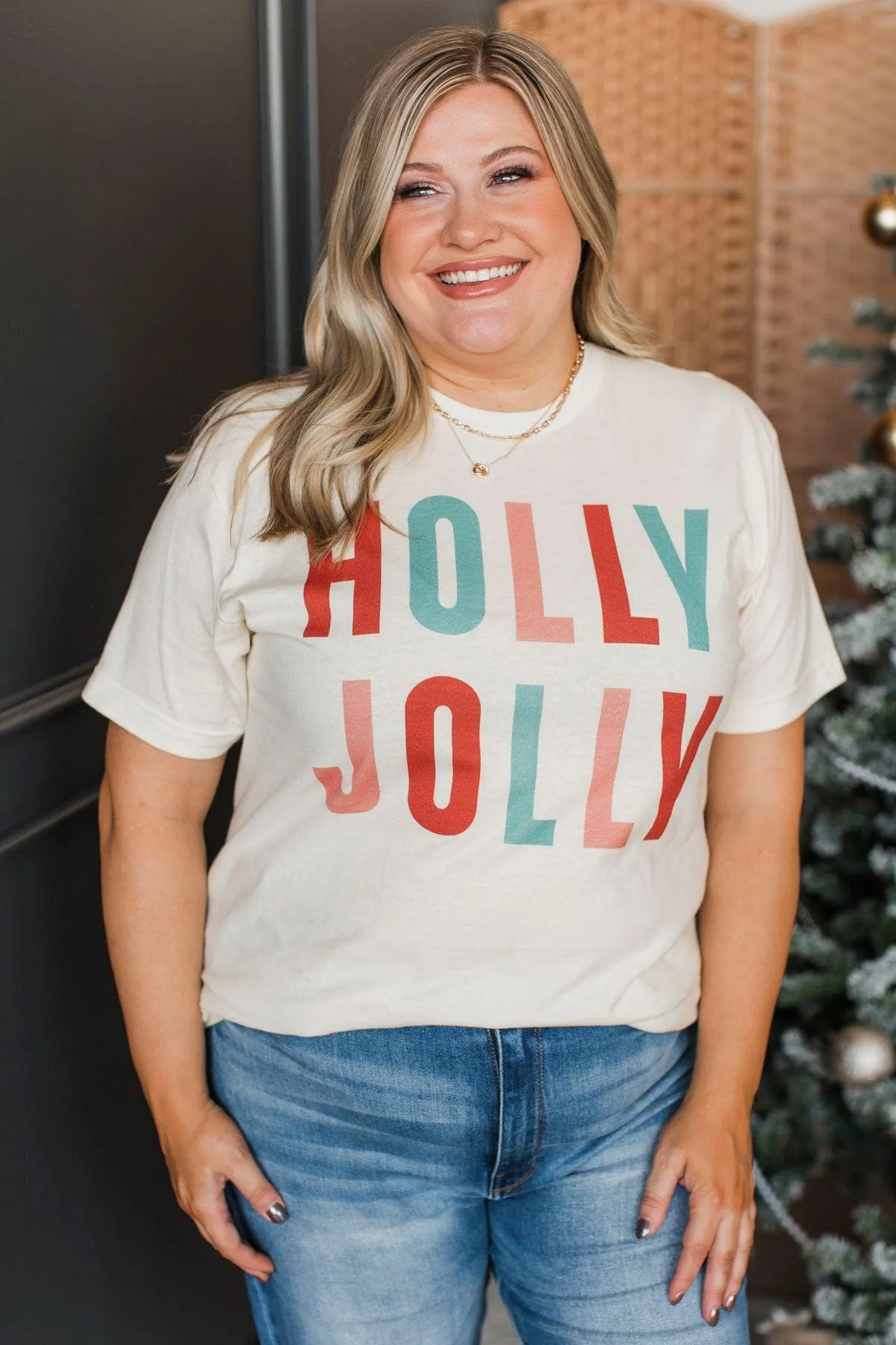 "Holly Jolly" Graphic Tee- Cream