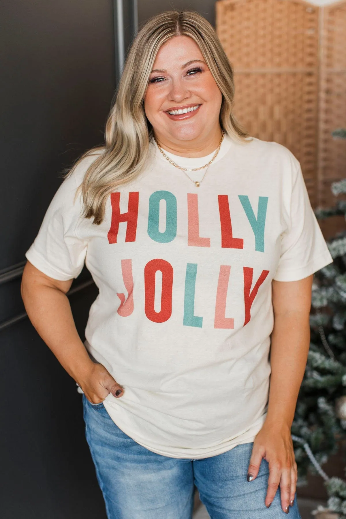 "Holly Jolly" Graphic Tee- Cream