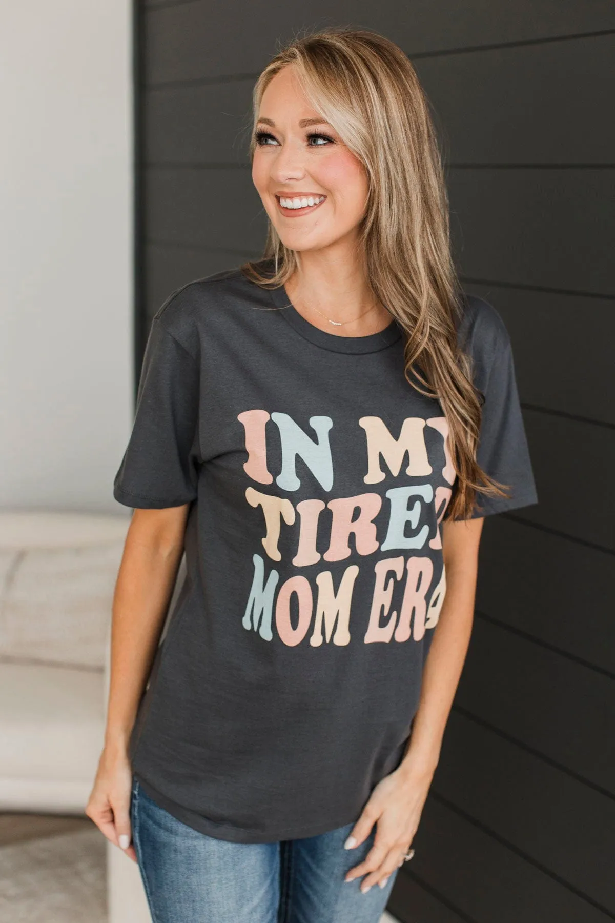 "In My Tired Mom Era" Graphic Tee- Dark Grey