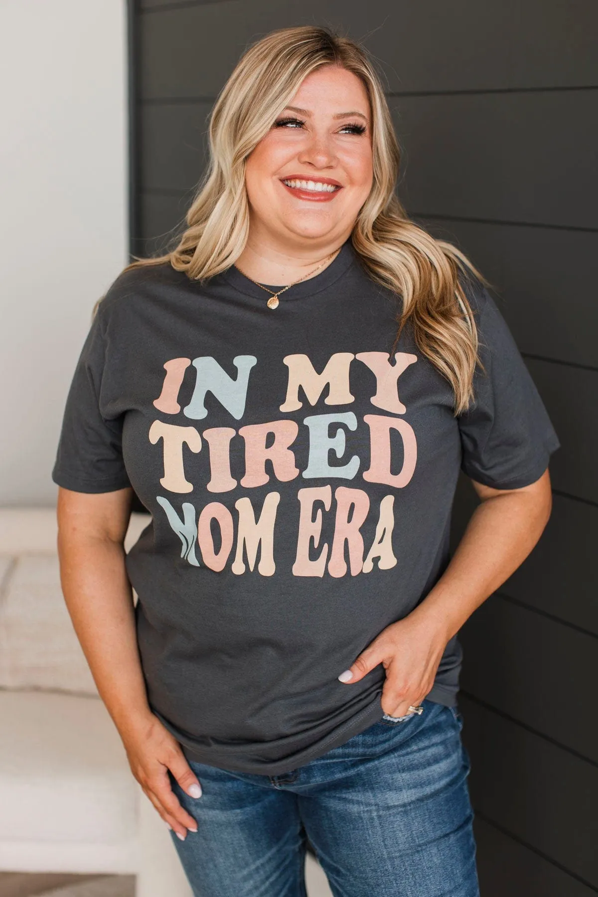 "In My Tired Mom Era" Graphic Tee- Dark Grey