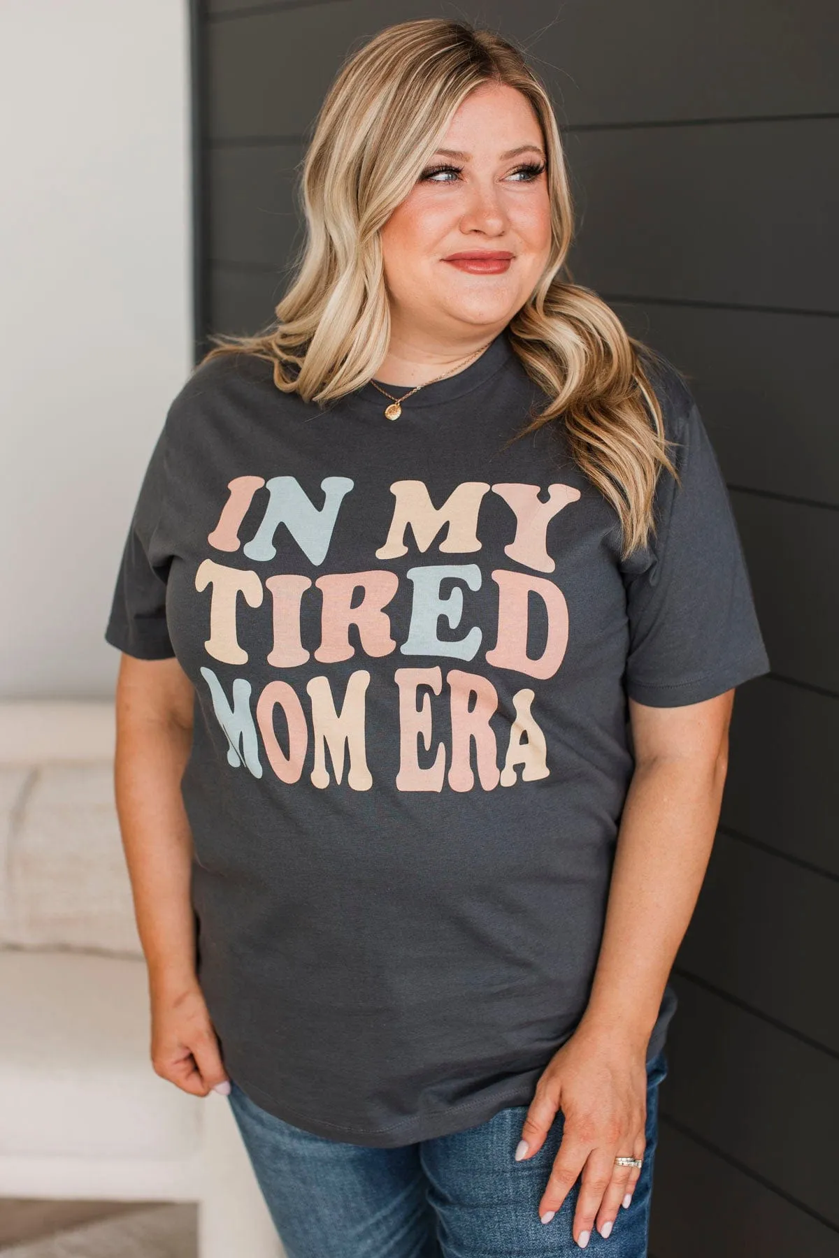 "In My Tired Mom Era" Graphic Tee- Dark Grey