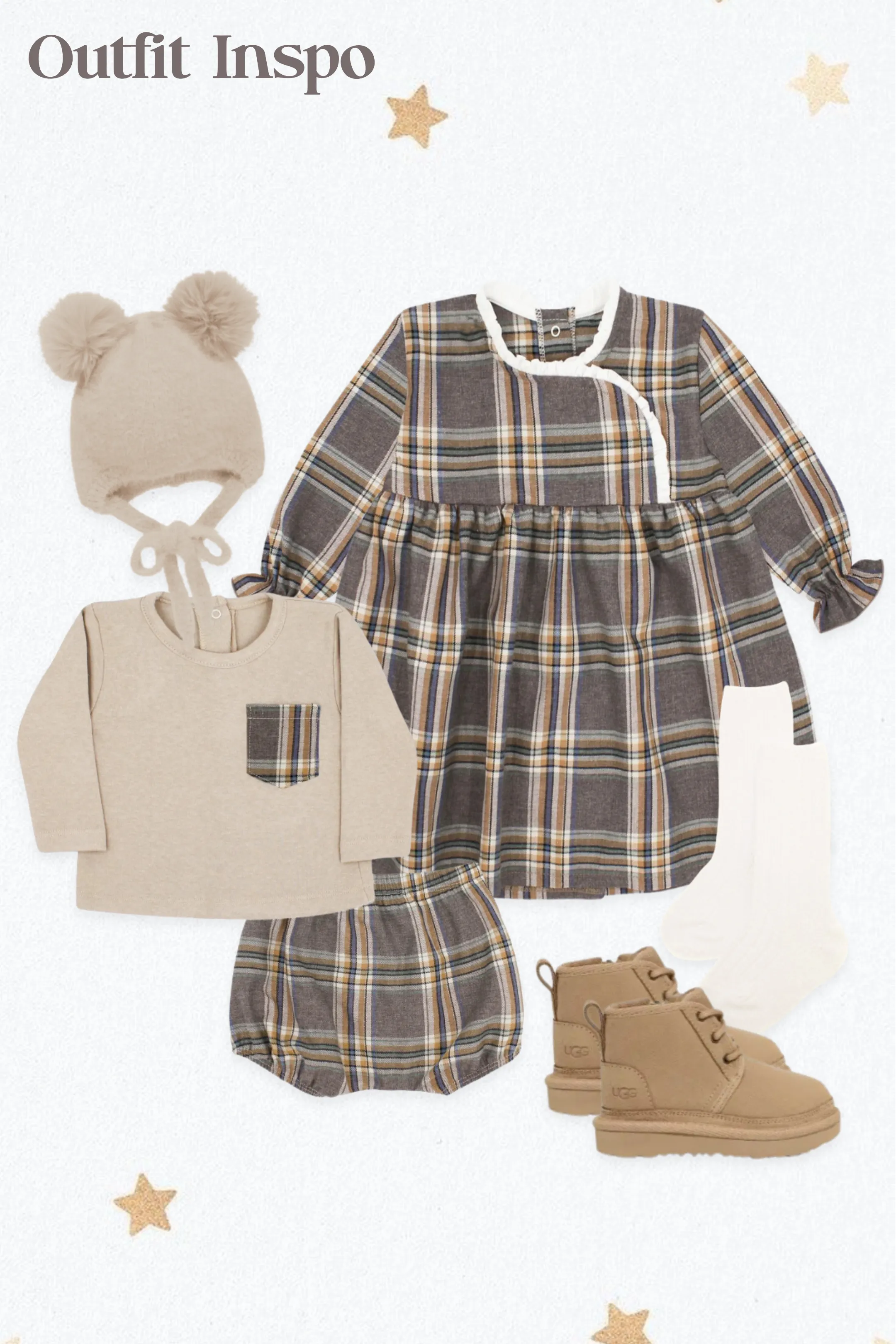 "Kyra" Brown Tartan Dress