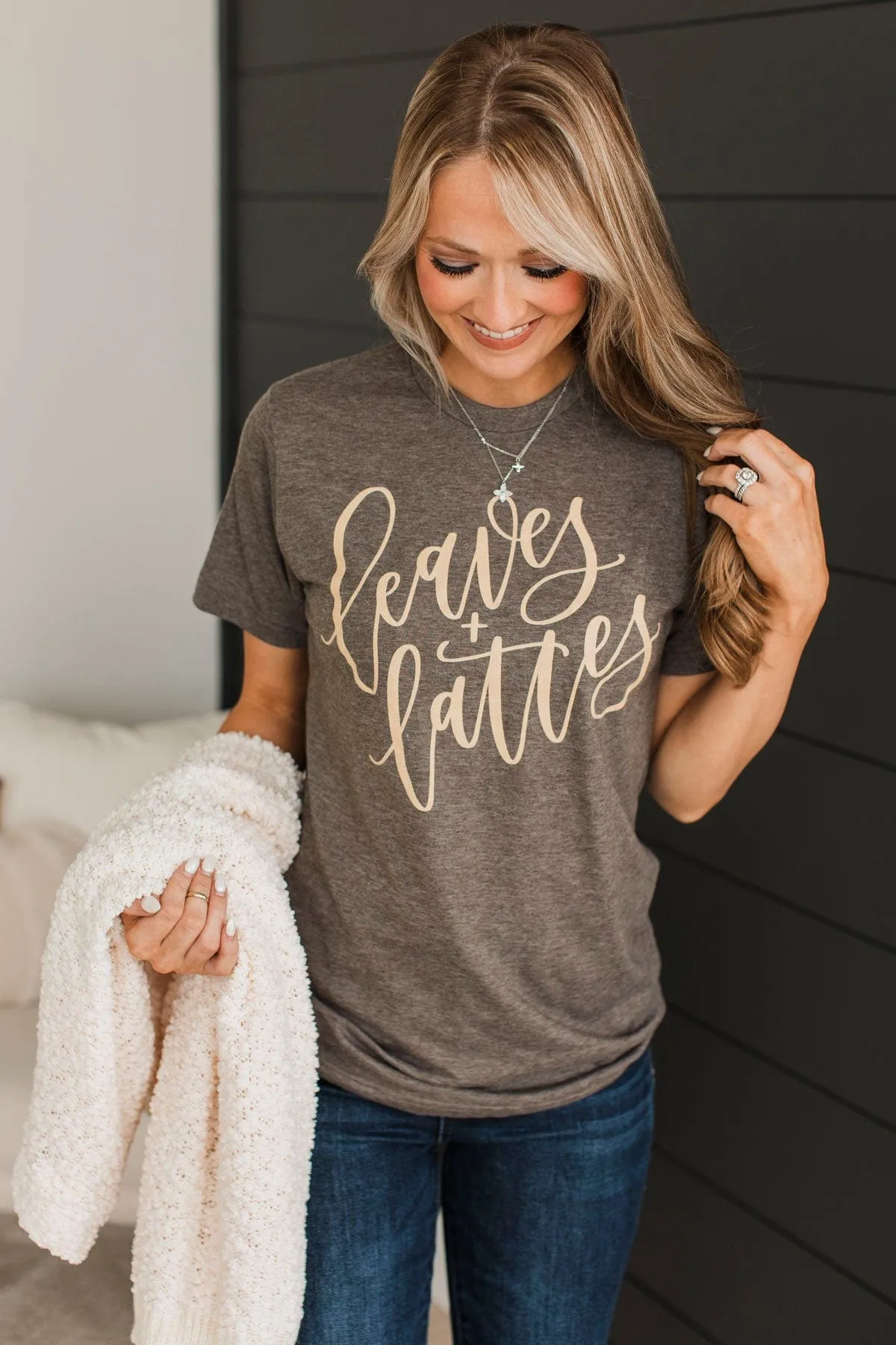 "Leaves & Lattes" Graphic Tee- Brown