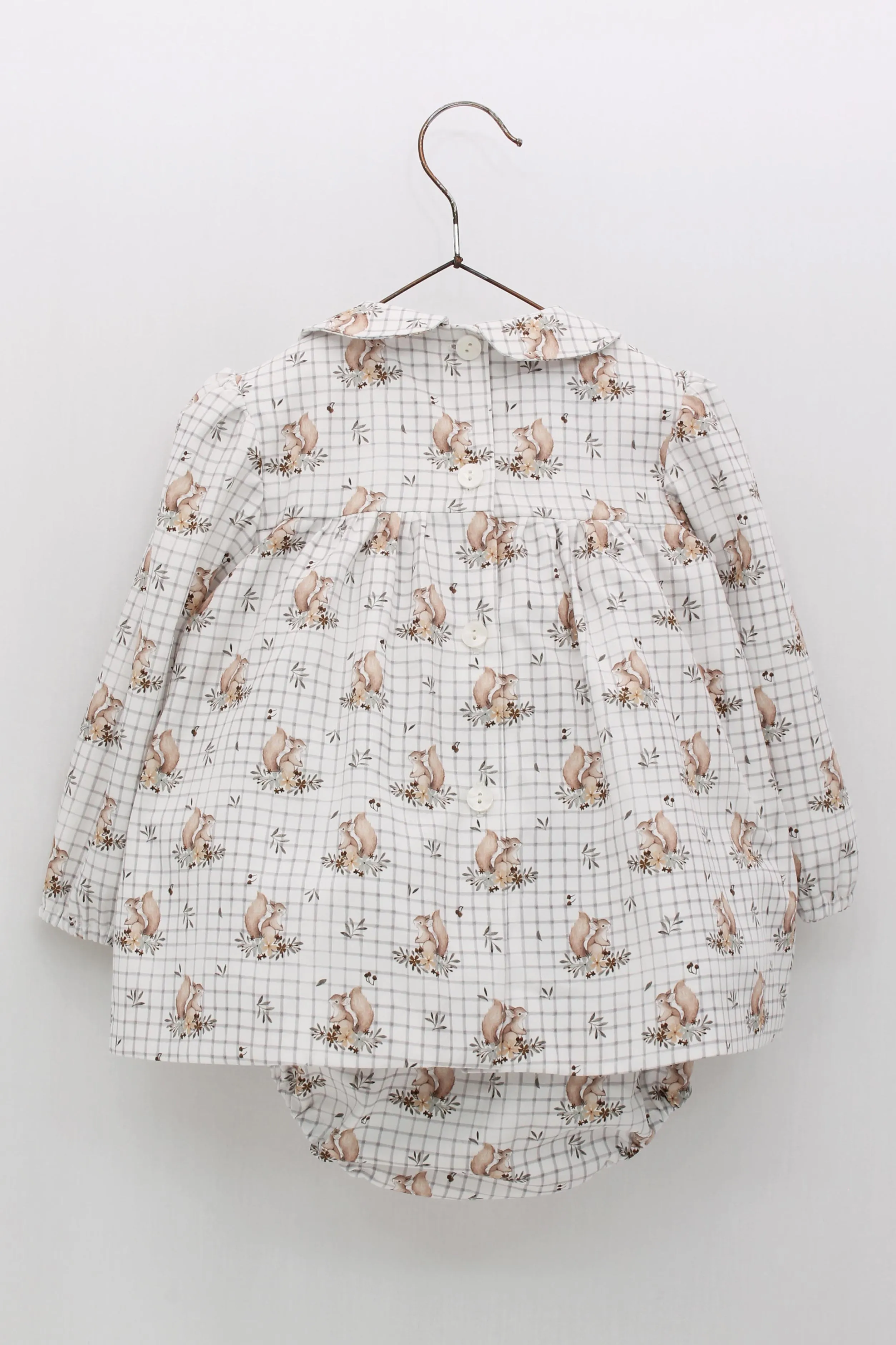 "Maggie" Grey Squirrel Print Dress & Bloomers