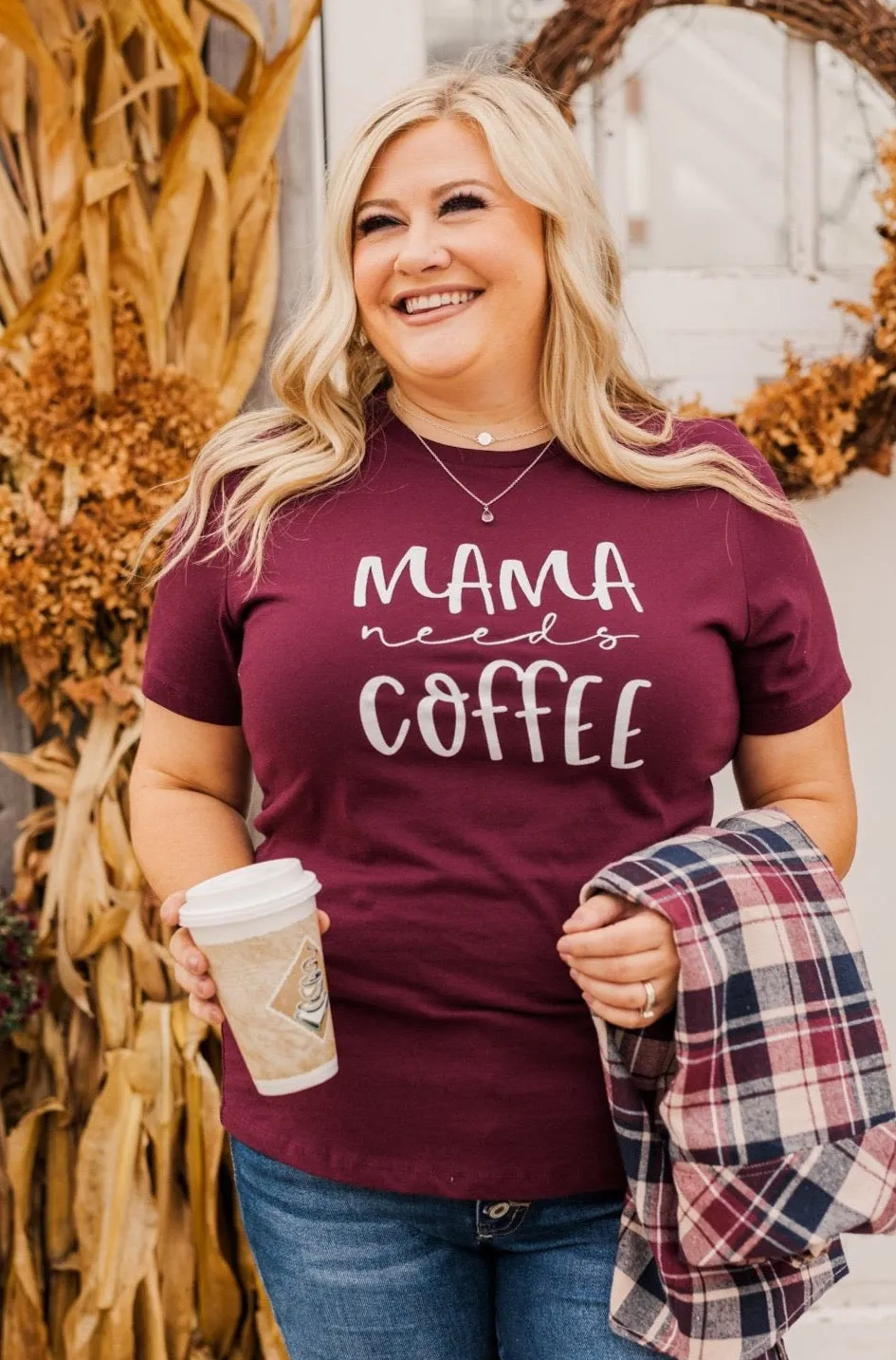 "Mama Needs Coffee" Graphic Tee- Maroon