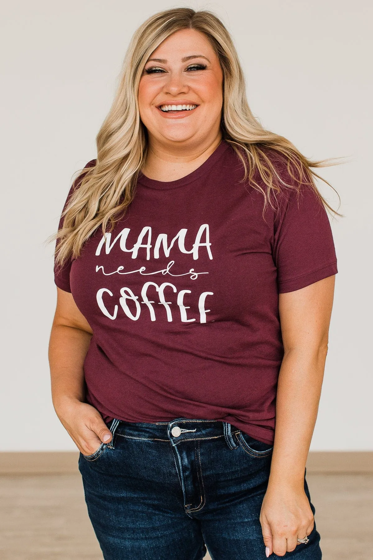 "Mama Needs Coffee" Graphic Tee- Maroon