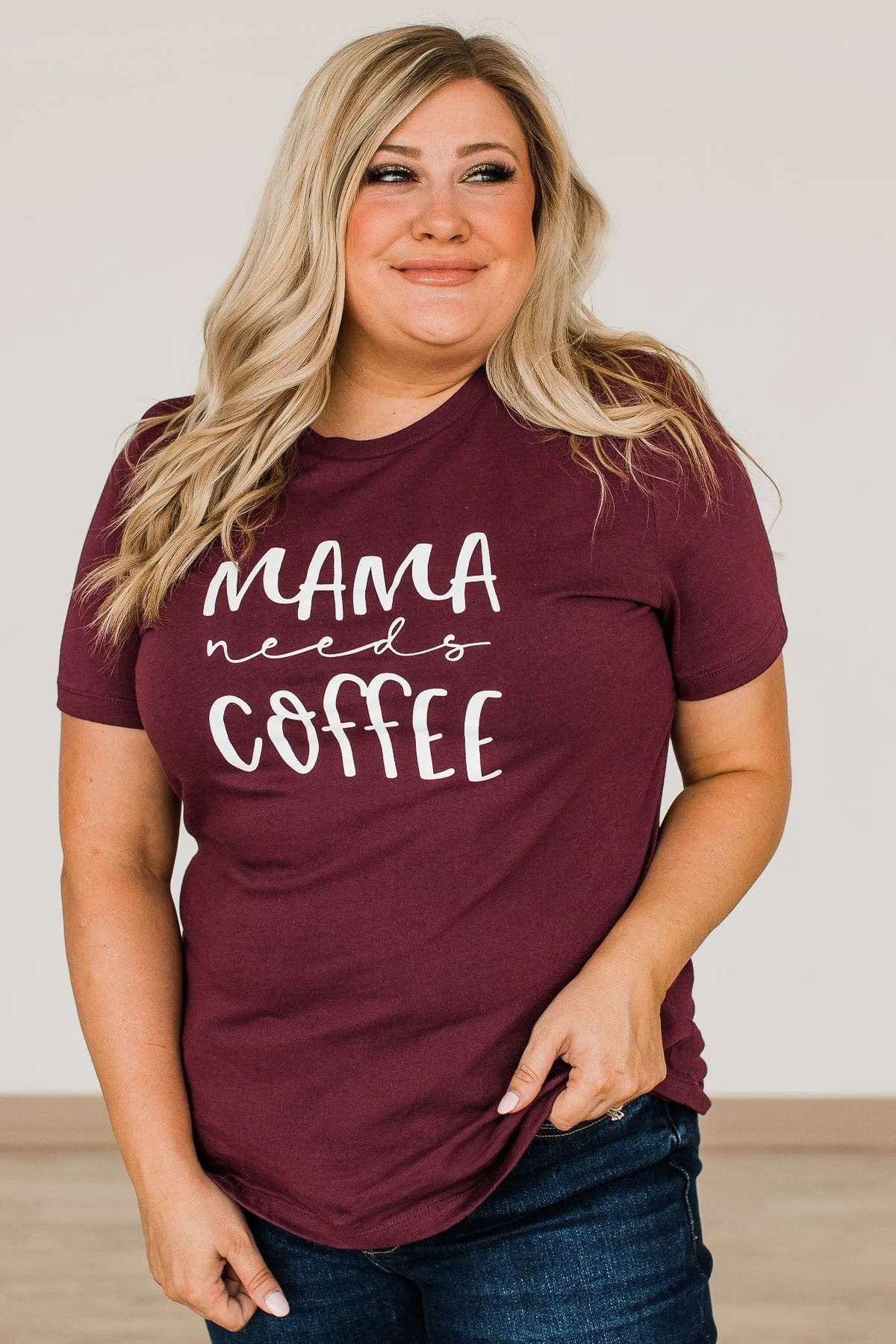 "Mama Needs Coffee" Graphic Tee- Maroon