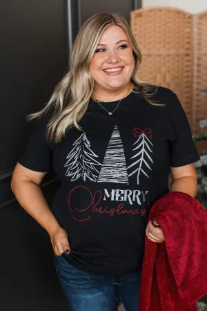 "Merry Christmas" Glitter Graphic Tee- Black