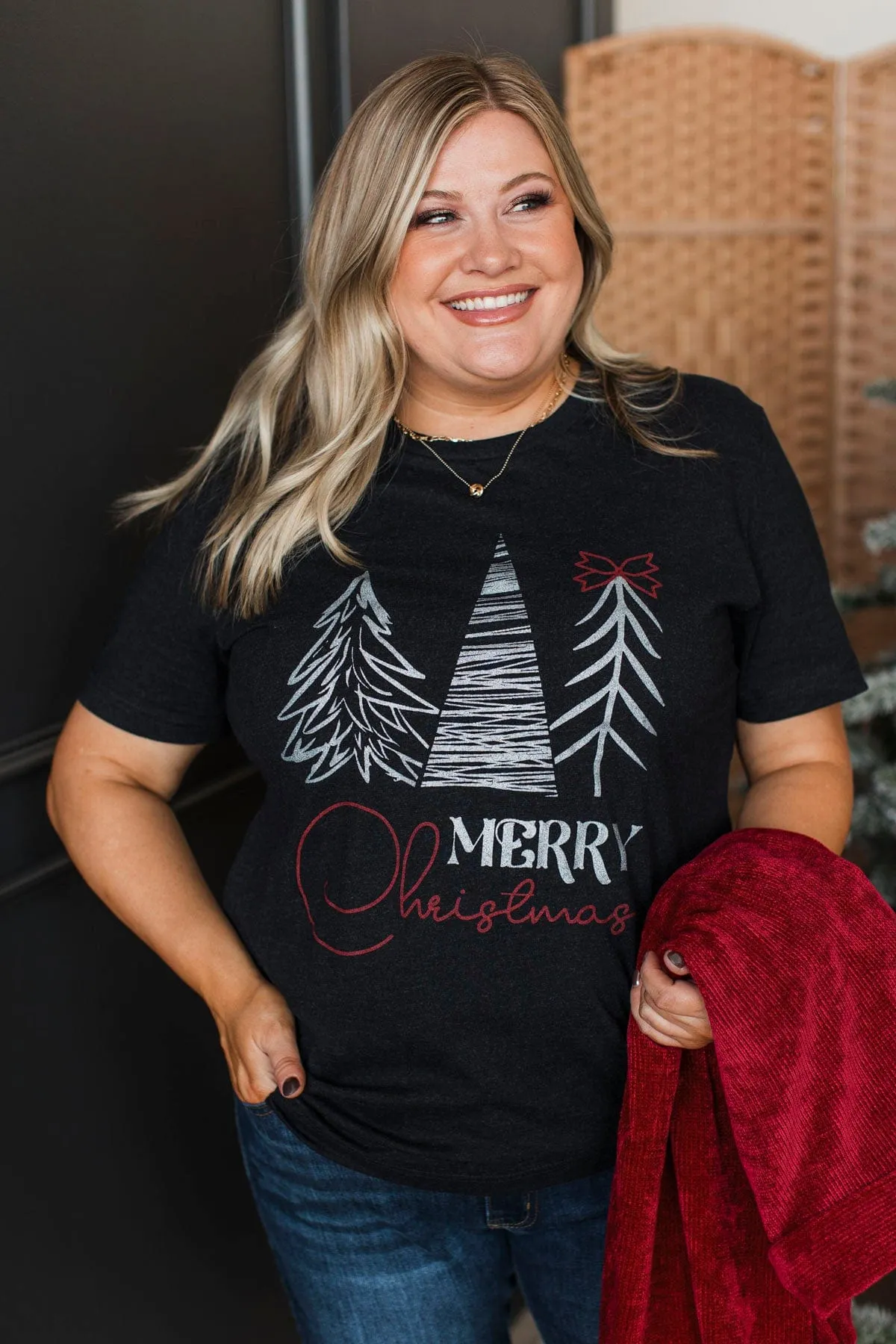 "Merry Christmas" Glitter Graphic Tee- Black