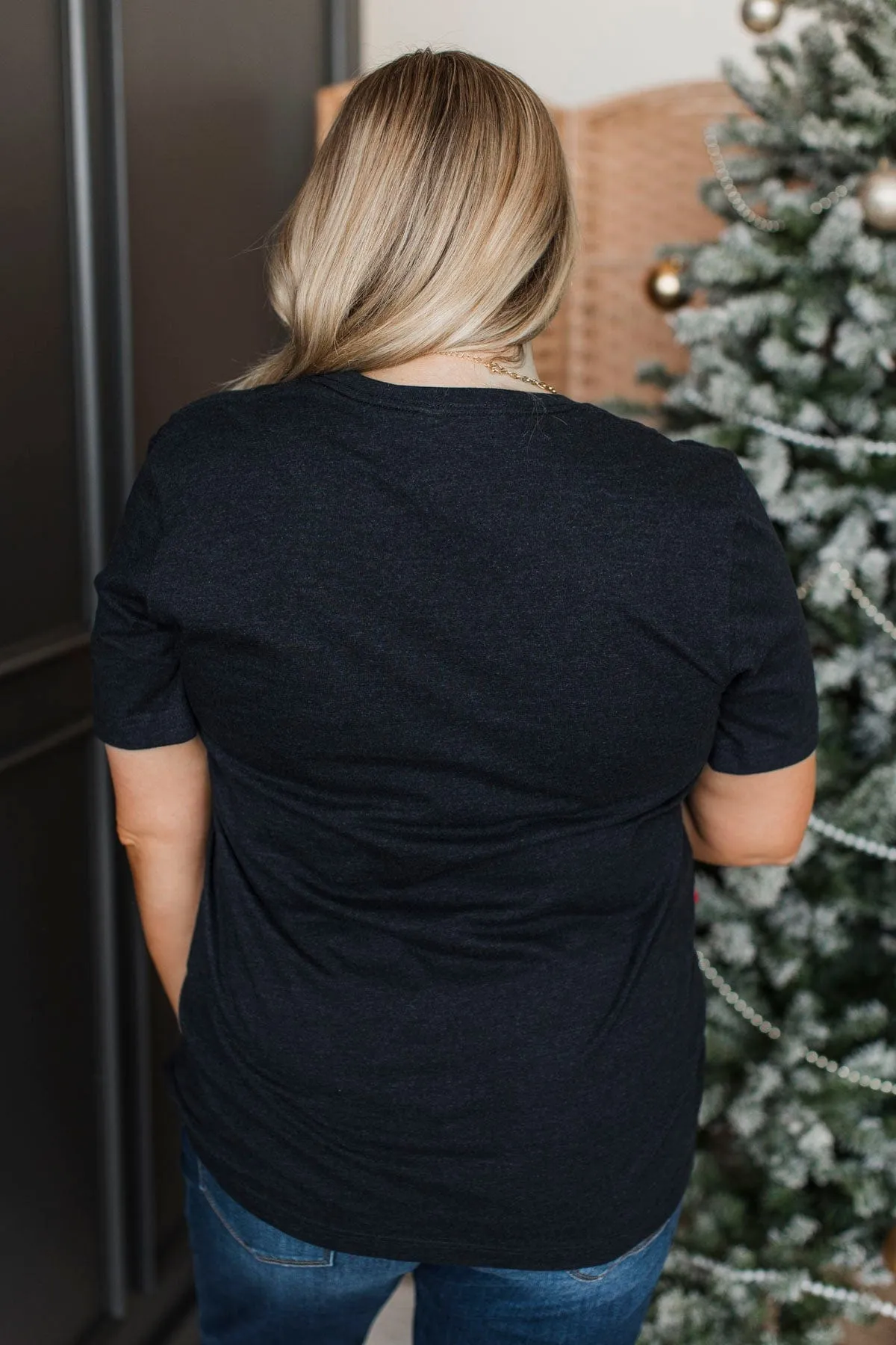 "Merry Christmas" Glitter Graphic Tee- Black