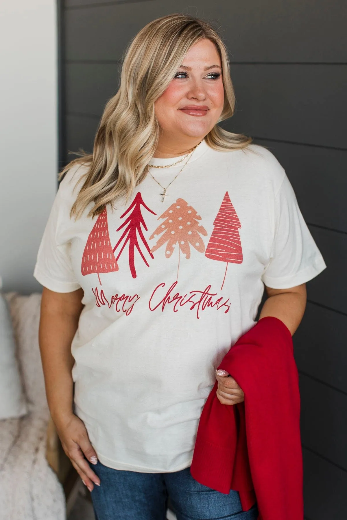 "Merry Christmas" Tree Graphic Tee- Cream