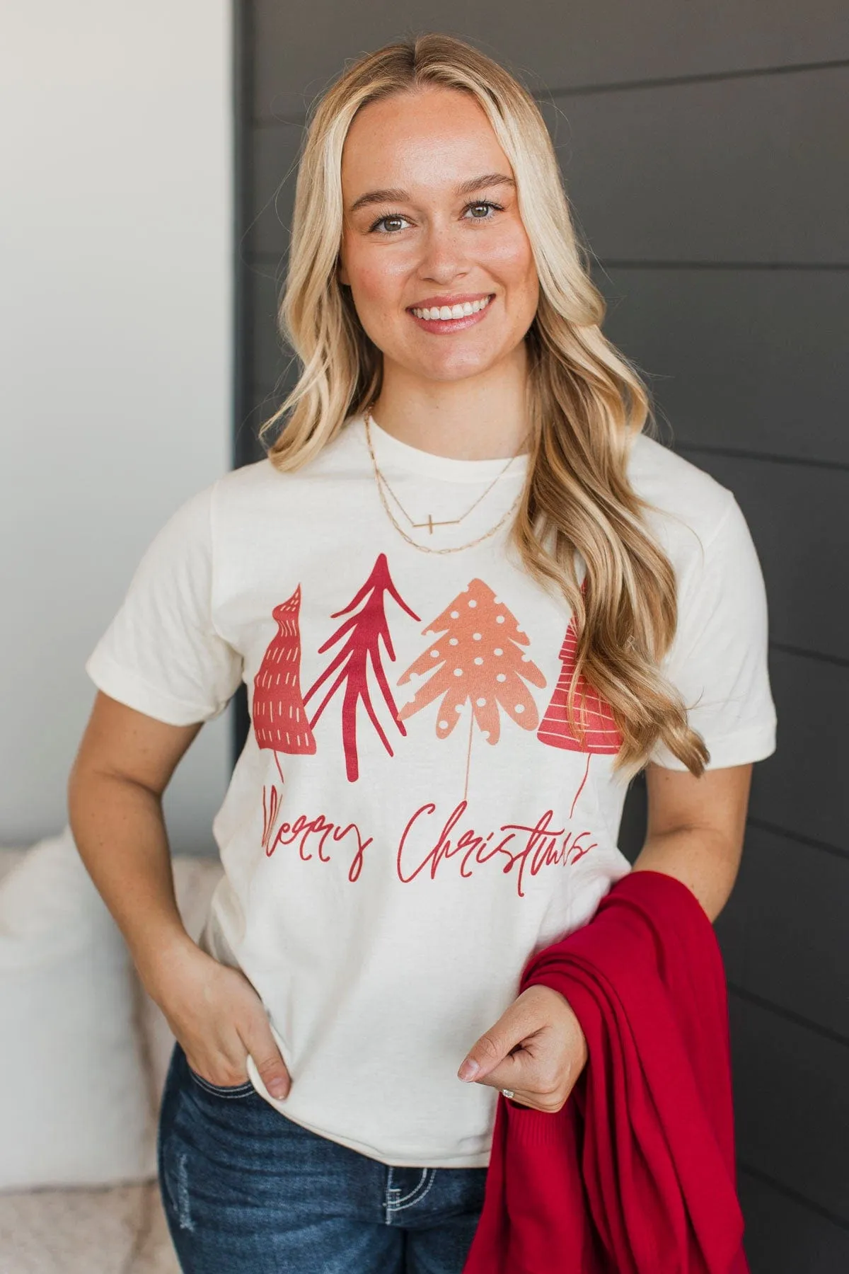 "Merry Christmas" Tree Graphic Tee- Cream