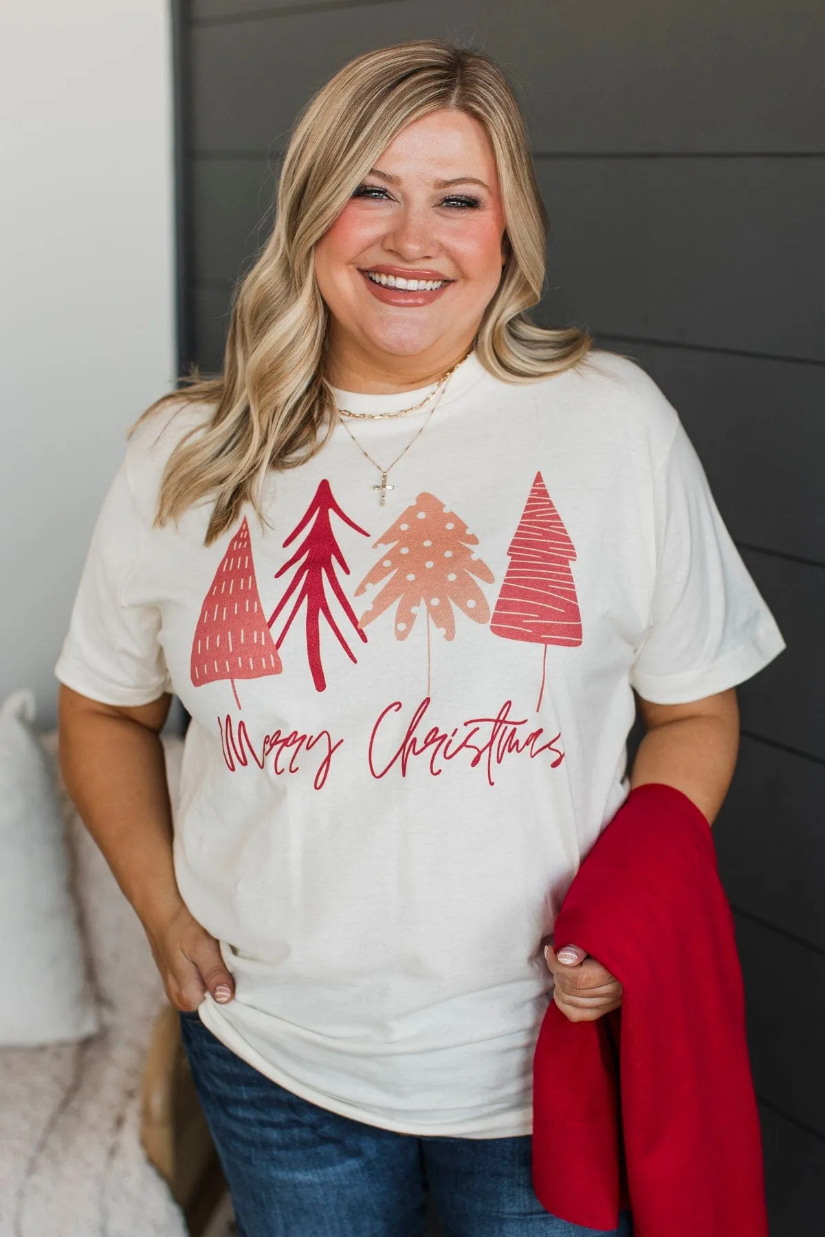 "Merry Christmas" Tree Graphic Tee- Cream
