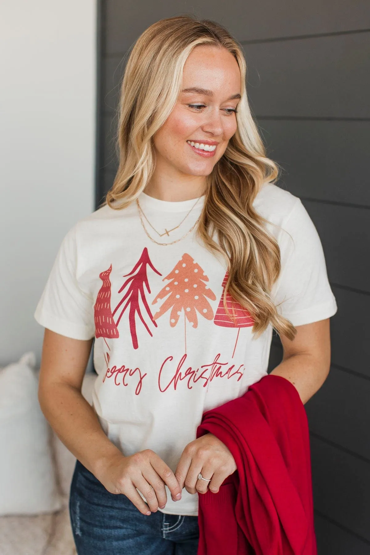 "Merry Christmas" Tree Graphic Tee- Cream