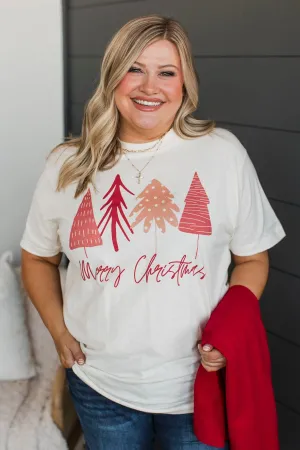 "Merry Christmas" Tree Graphic Tee- Cream