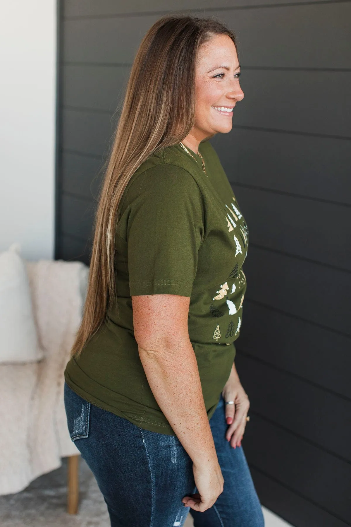 "Merry Everything And Happy Always" Graphic Tee- Dark Green