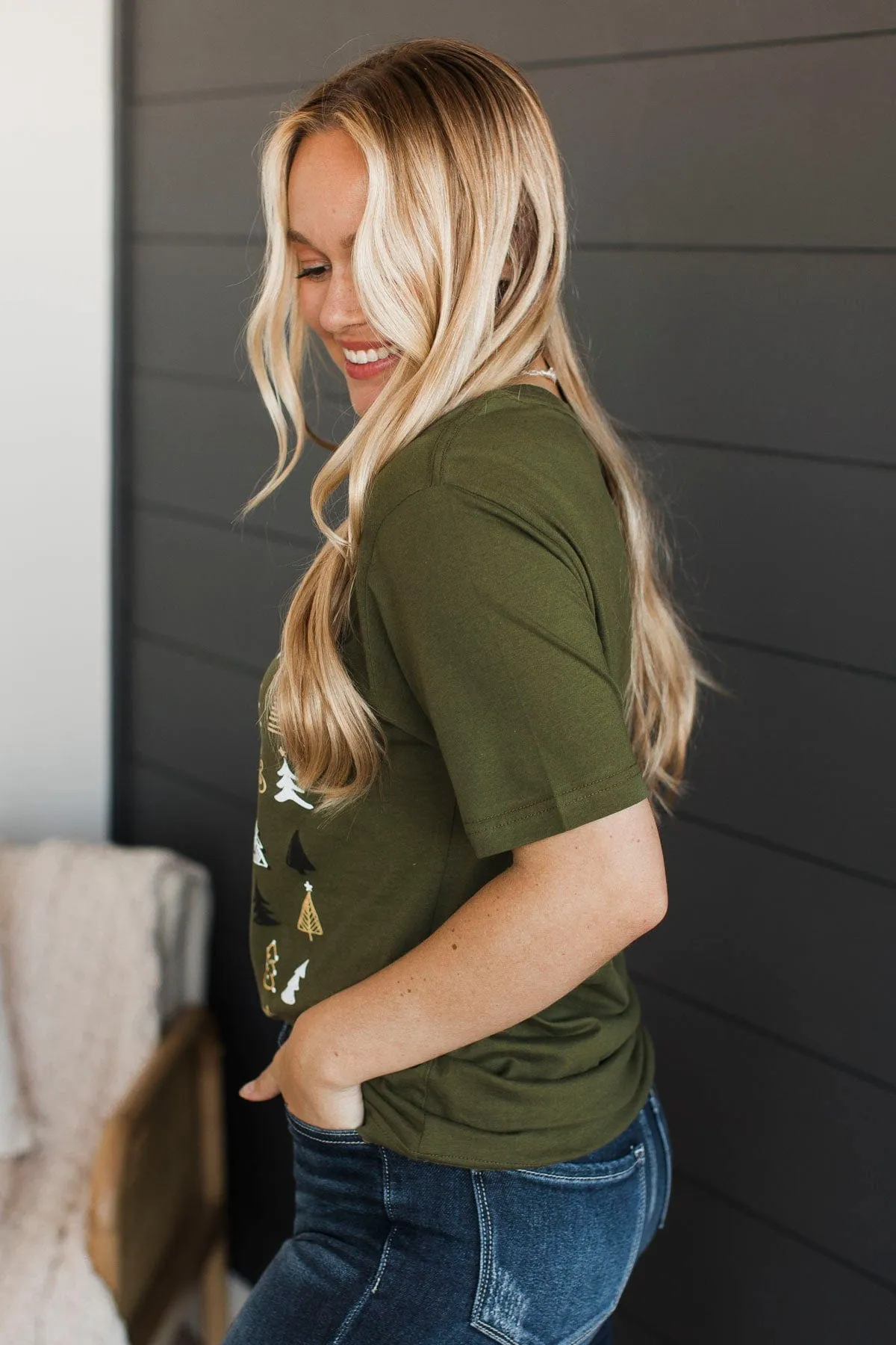 "Merry Everything And Happy Always" Graphic Tee- Dark Green