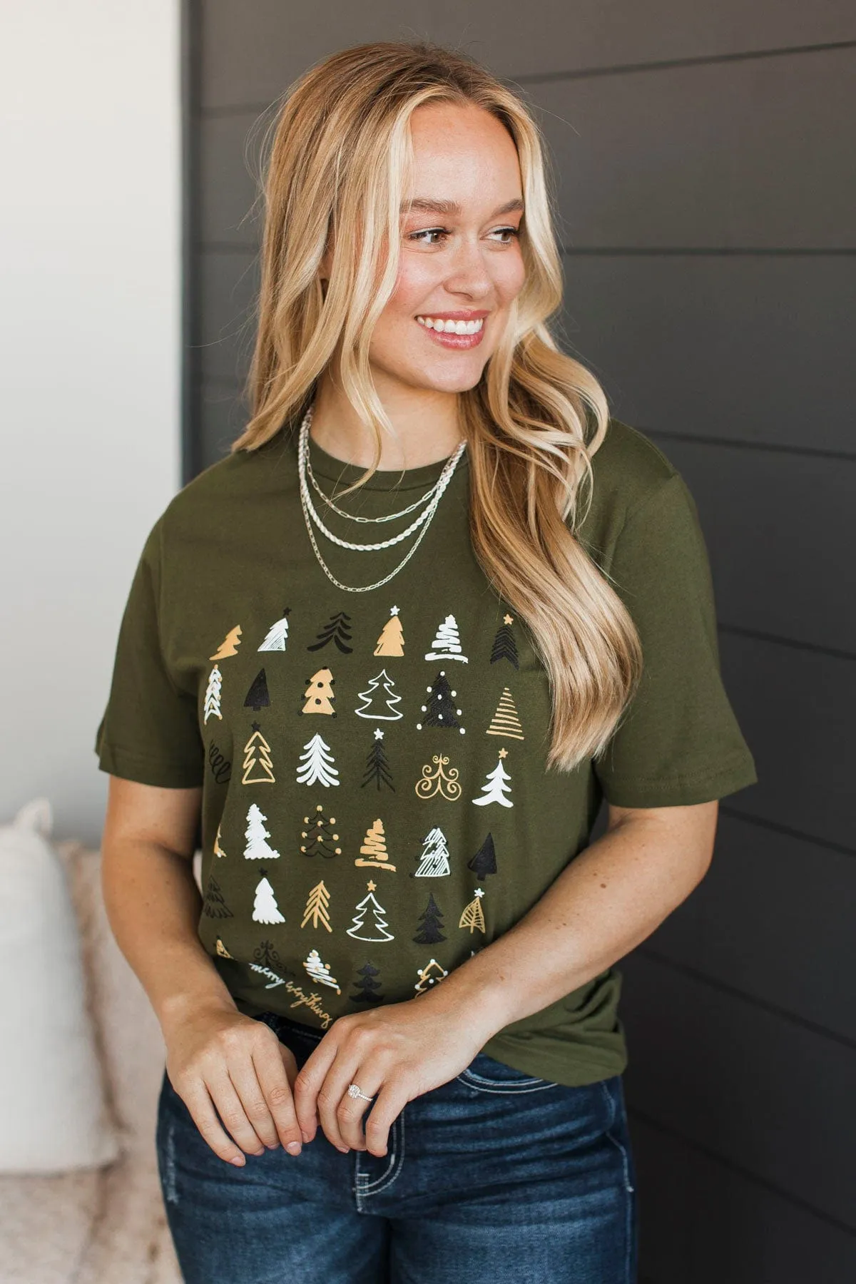 "Merry Everything And Happy Always" Graphic Tee- Dark Green