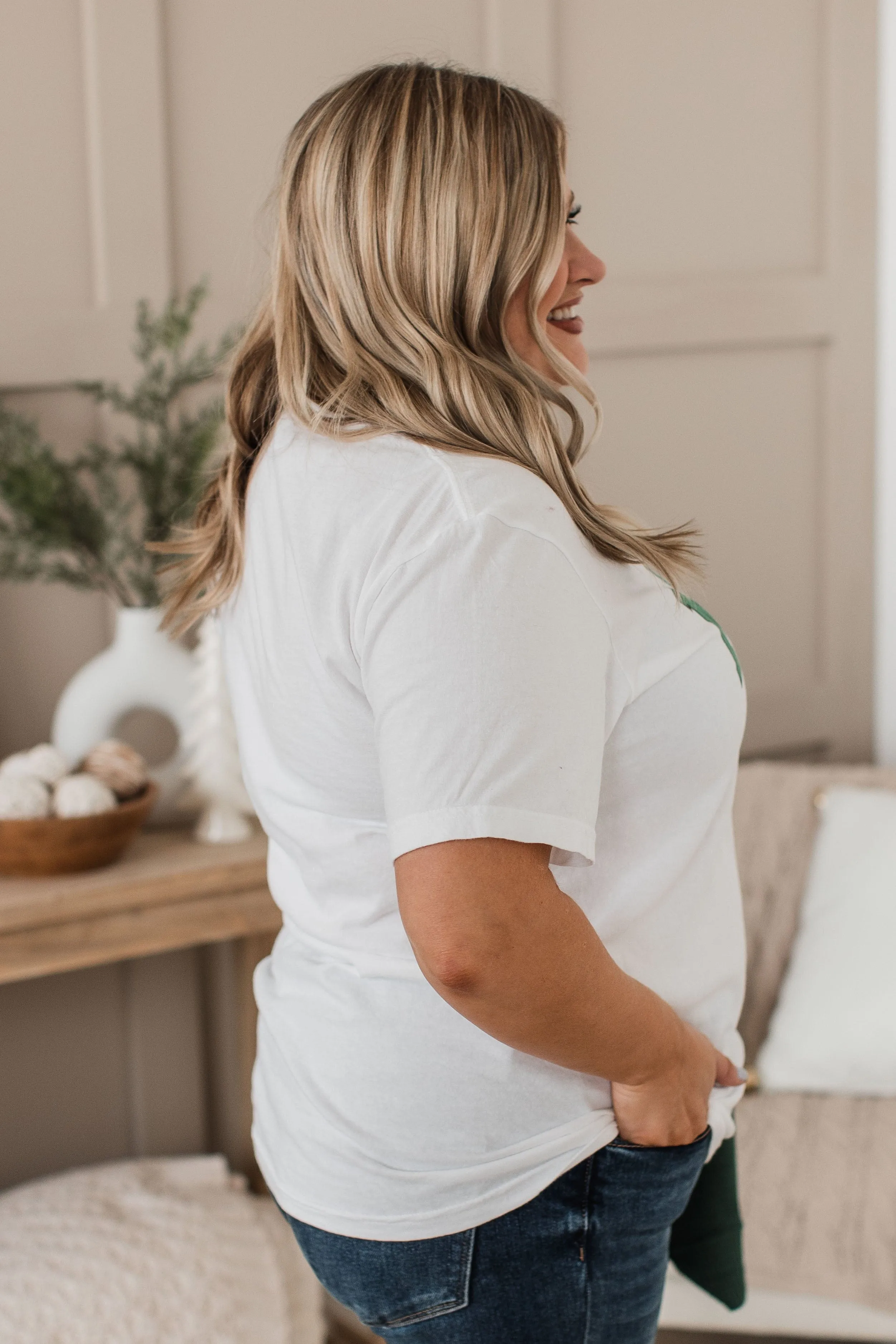 "Merry" Varsity Graphic Top- Ivory