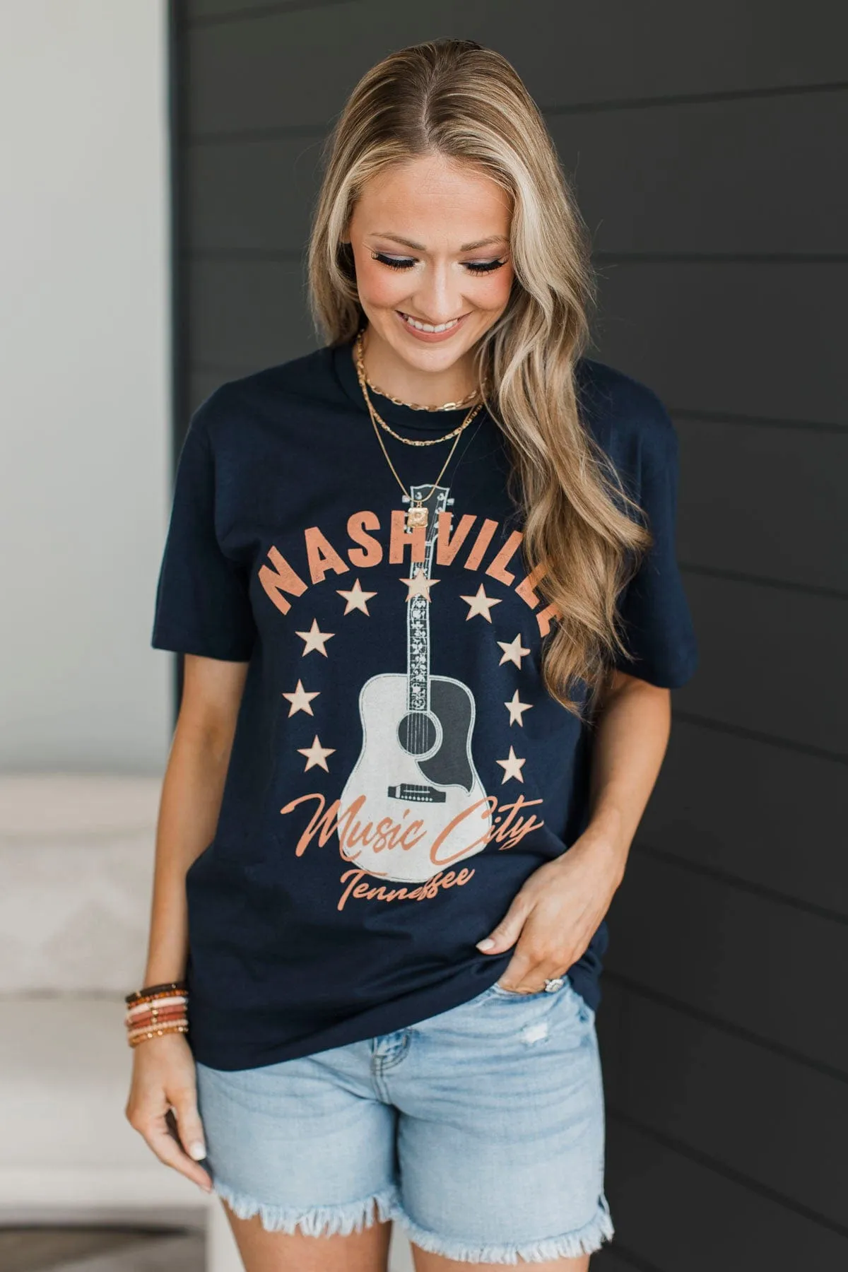 "Music City Nashville Tennessee" Graphic Tee- Navy
