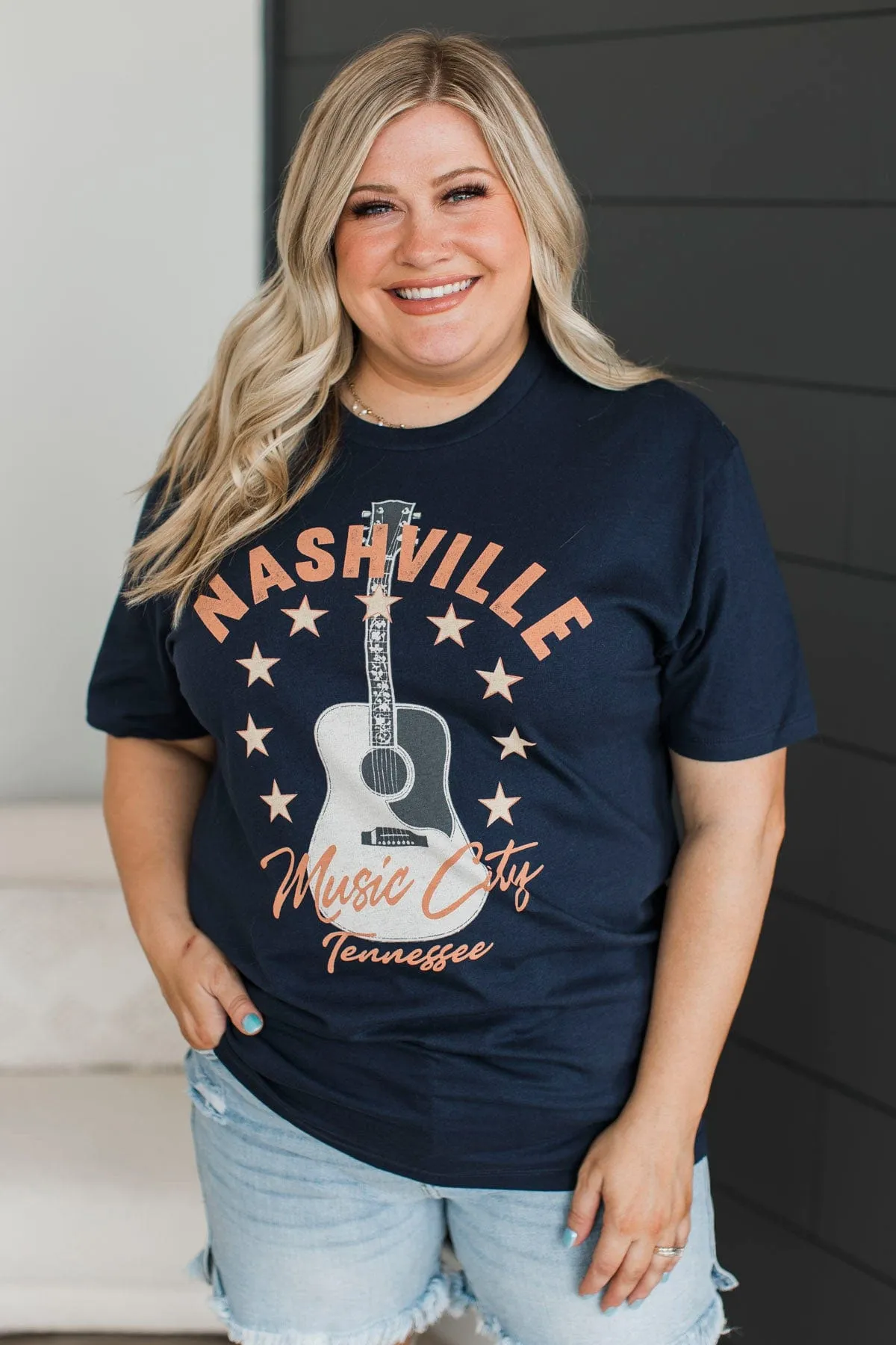 "Music City Nashville Tennessee" Graphic Tee- Navy
