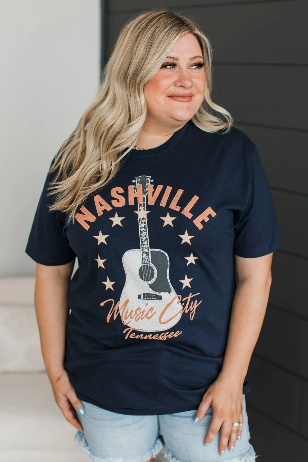 "Music City Nashville Tennessee" Graphic Tee- Navy
