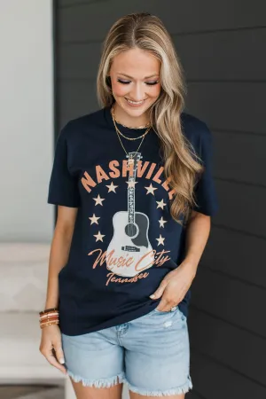 "Music City Nashville Tennessee" Graphic Tee- Navy