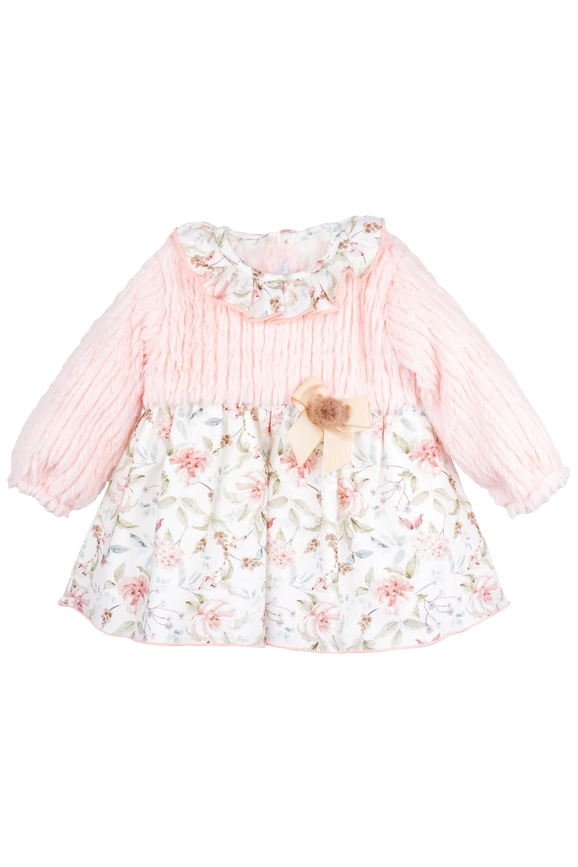 "Nancy" Pale Pink Faux Fur Floral Dress