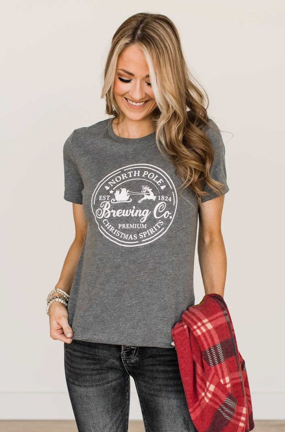 "North Pole Brewing Co" Graphic Tee- Grey