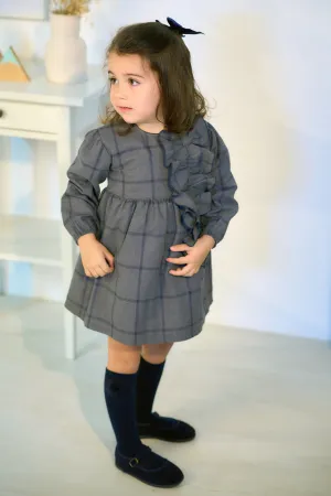 "Reese" Grey & Navy Check Dress
