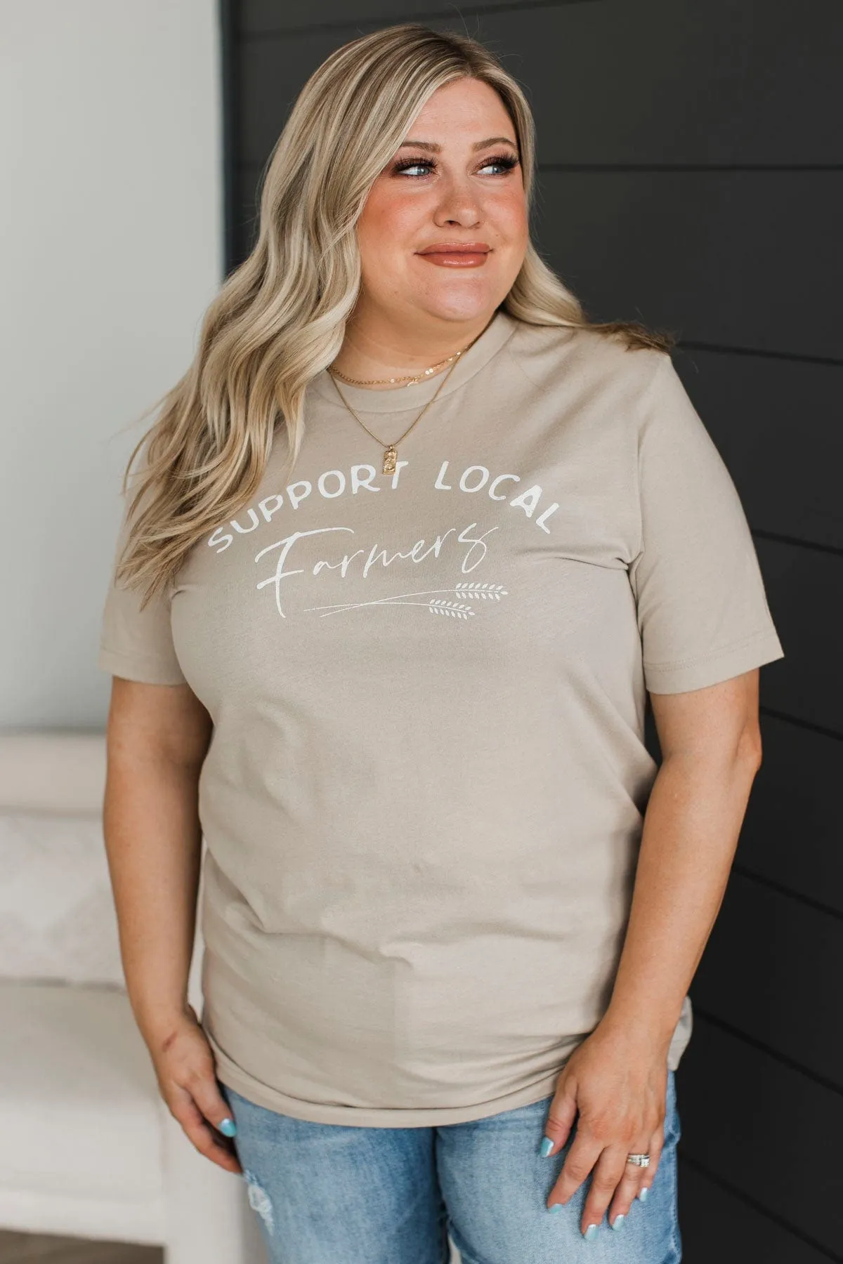 "Support Local Farmers" Graphic Tee- Light Taupe