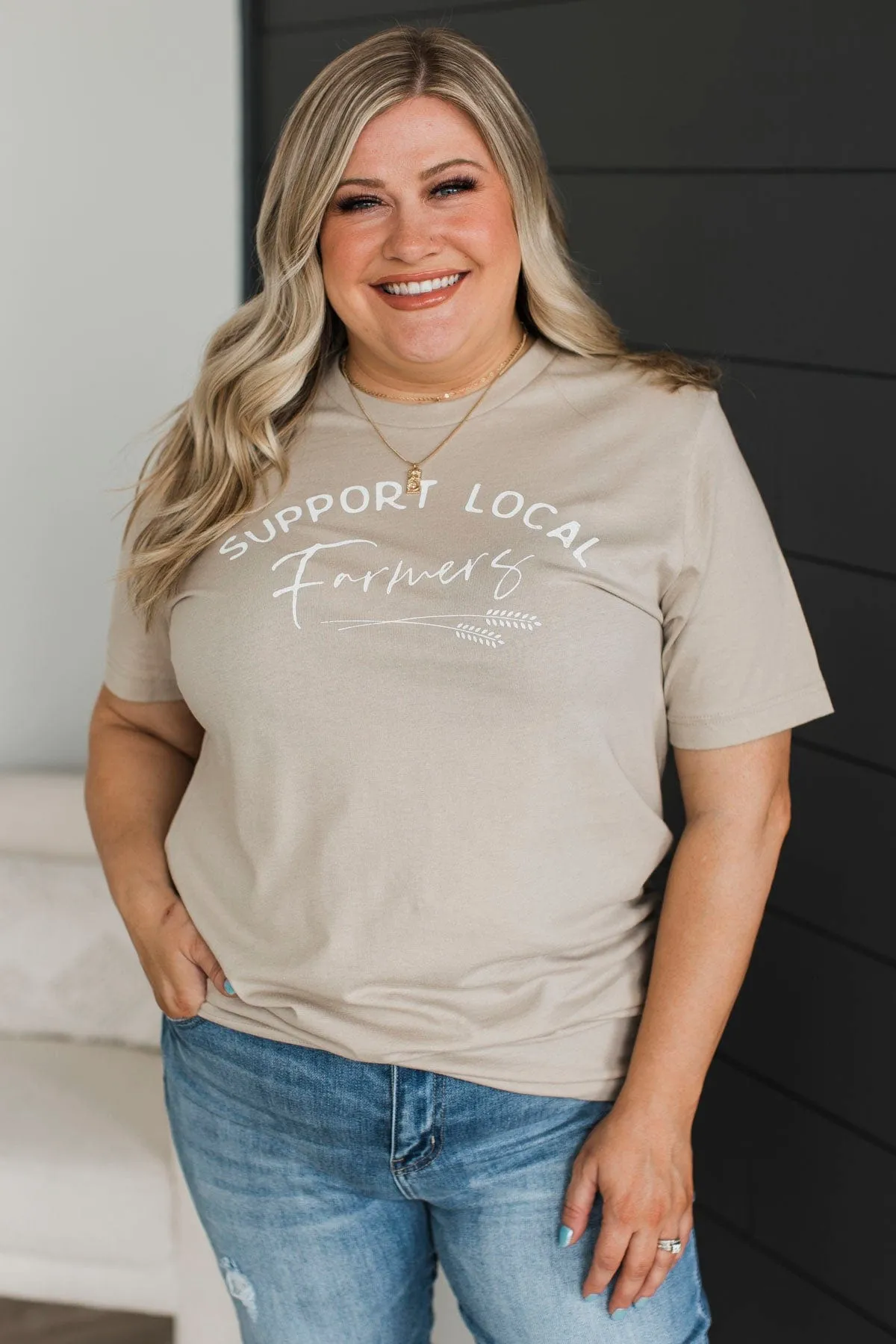 "Support Local Farmers" Graphic Tee- Light Taupe
