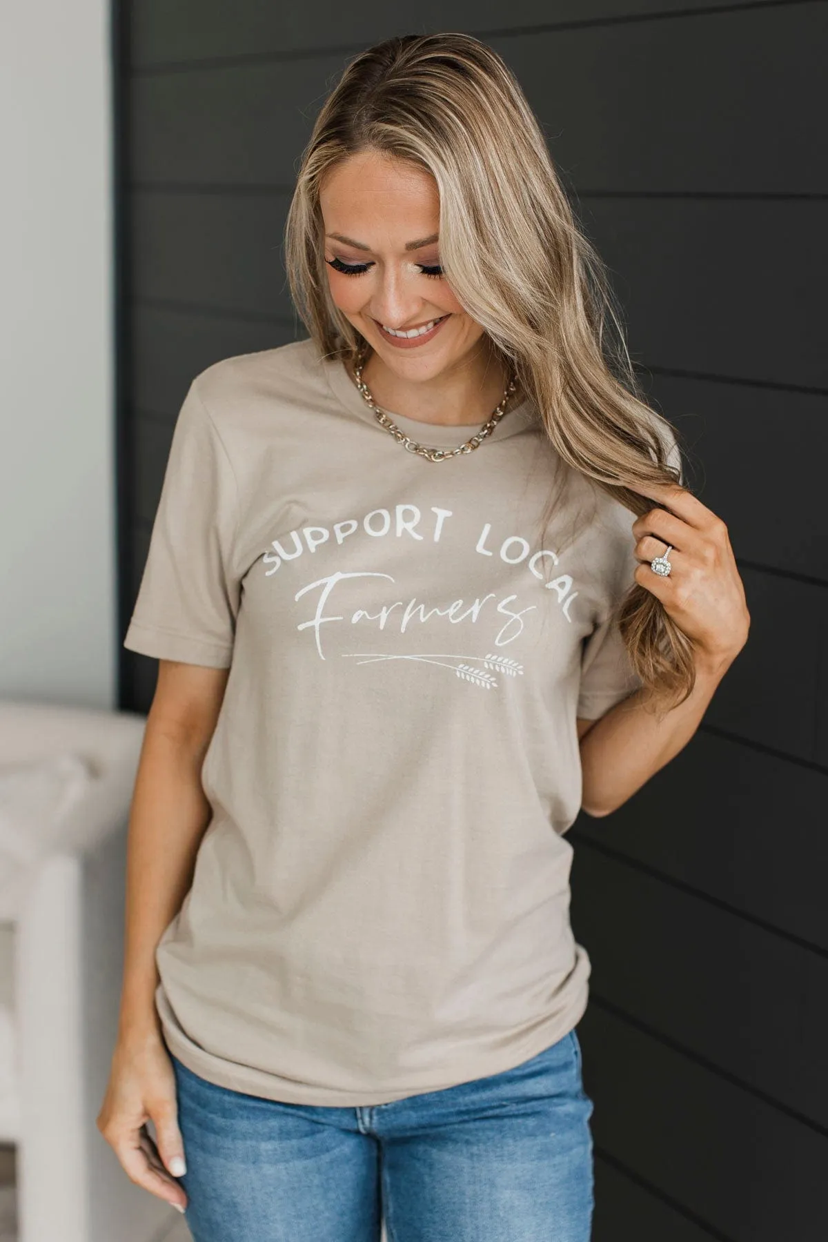 "Support Local Farmers" Graphic Tee- Light Taupe