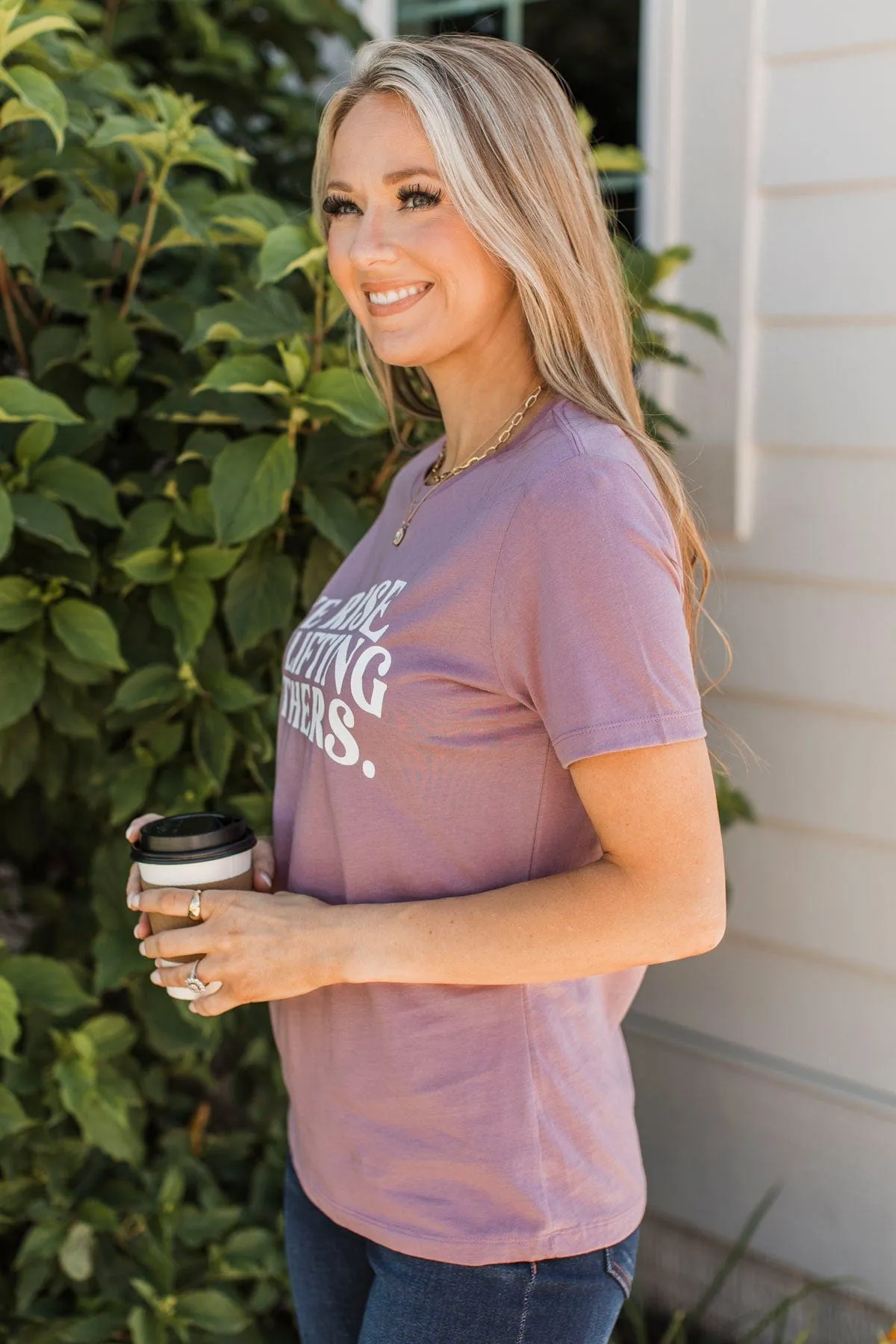 "We Rise By Lifting Others" Graphic Tee- Dusty Lavender