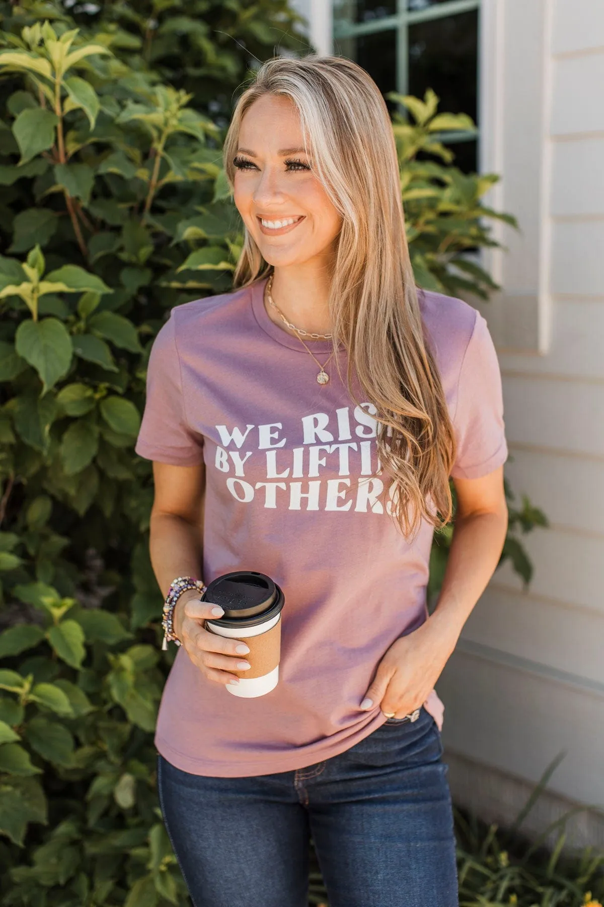 "We Rise By Lifting Others" Graphic Tee- Dusty Lavender