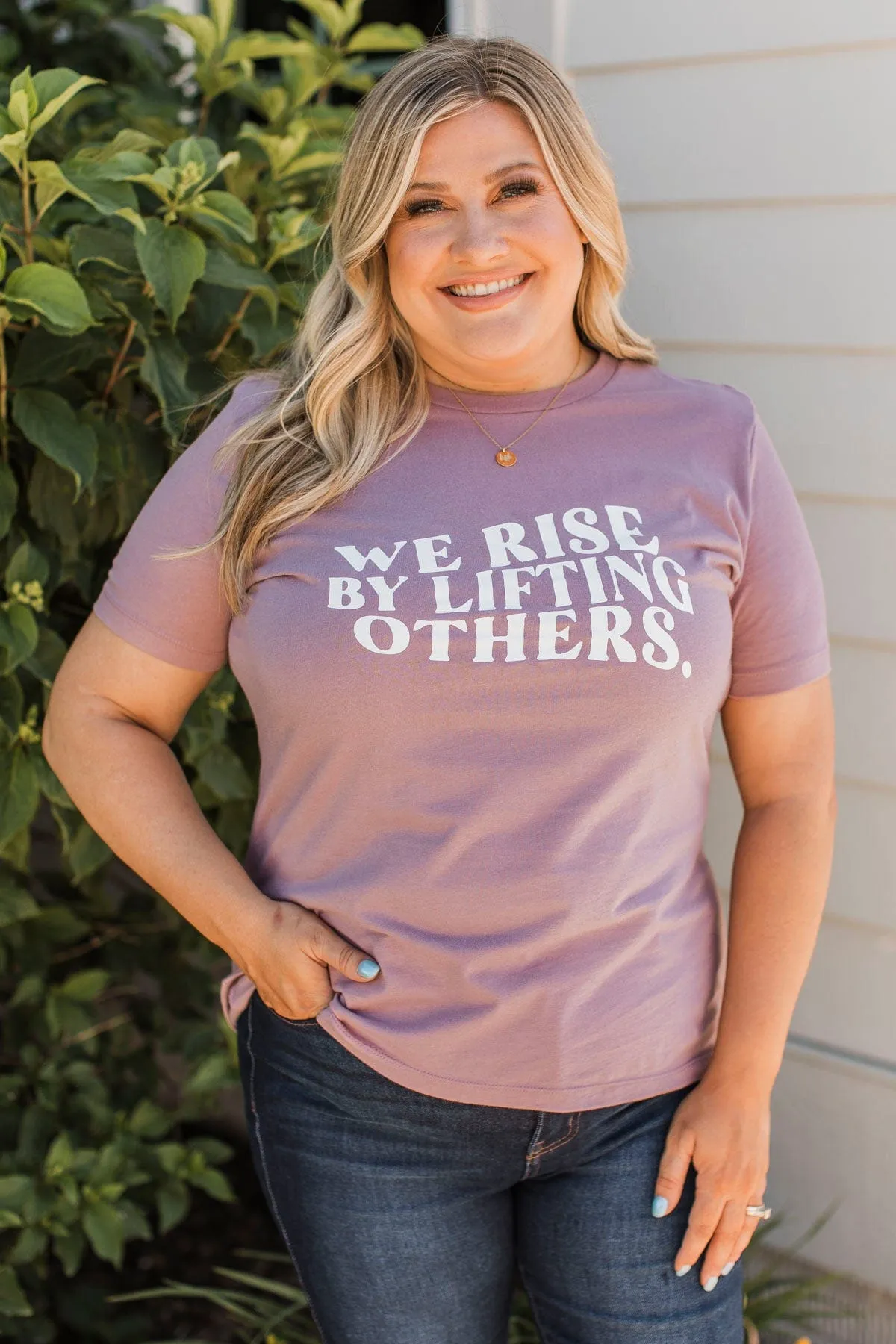 "We Rise By Lifting Others" Graphic Tee- Dusty Lavender