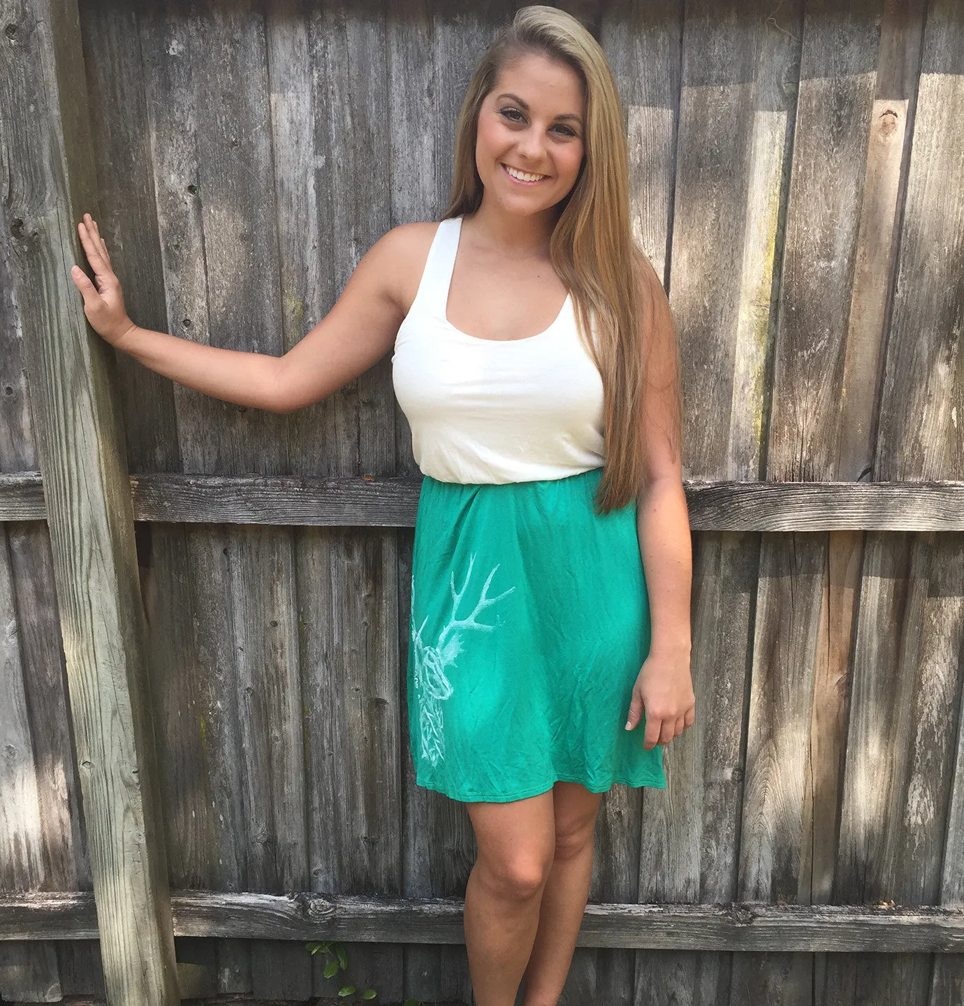 Racerback Tank Dress - Country Shore - Green and Ivory & All Antlers