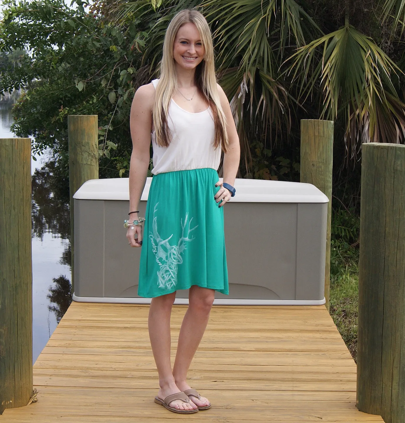 Racerback Tank Dress - Country Shore - Green and Ivory & All Antlers
