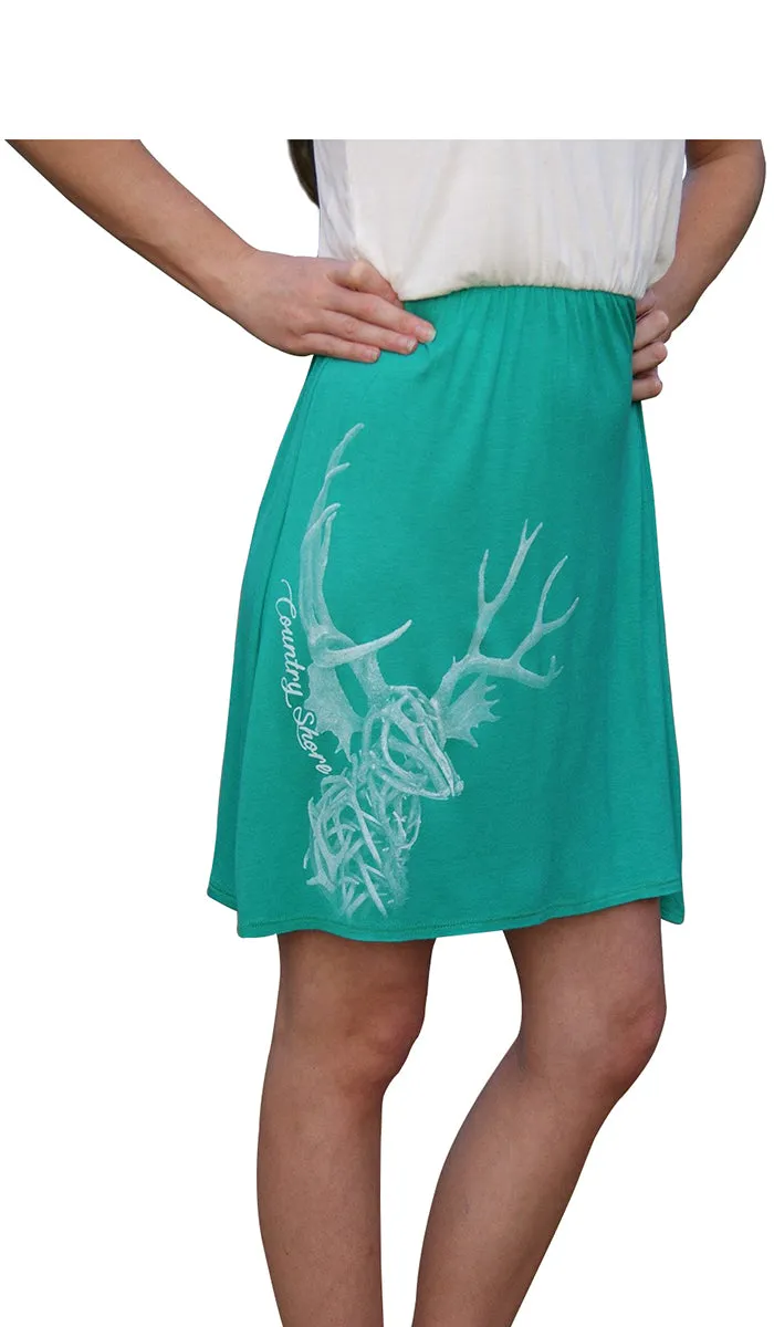 Racerback Tank Dress - Country Shore - Green and Ivory & All Antlers