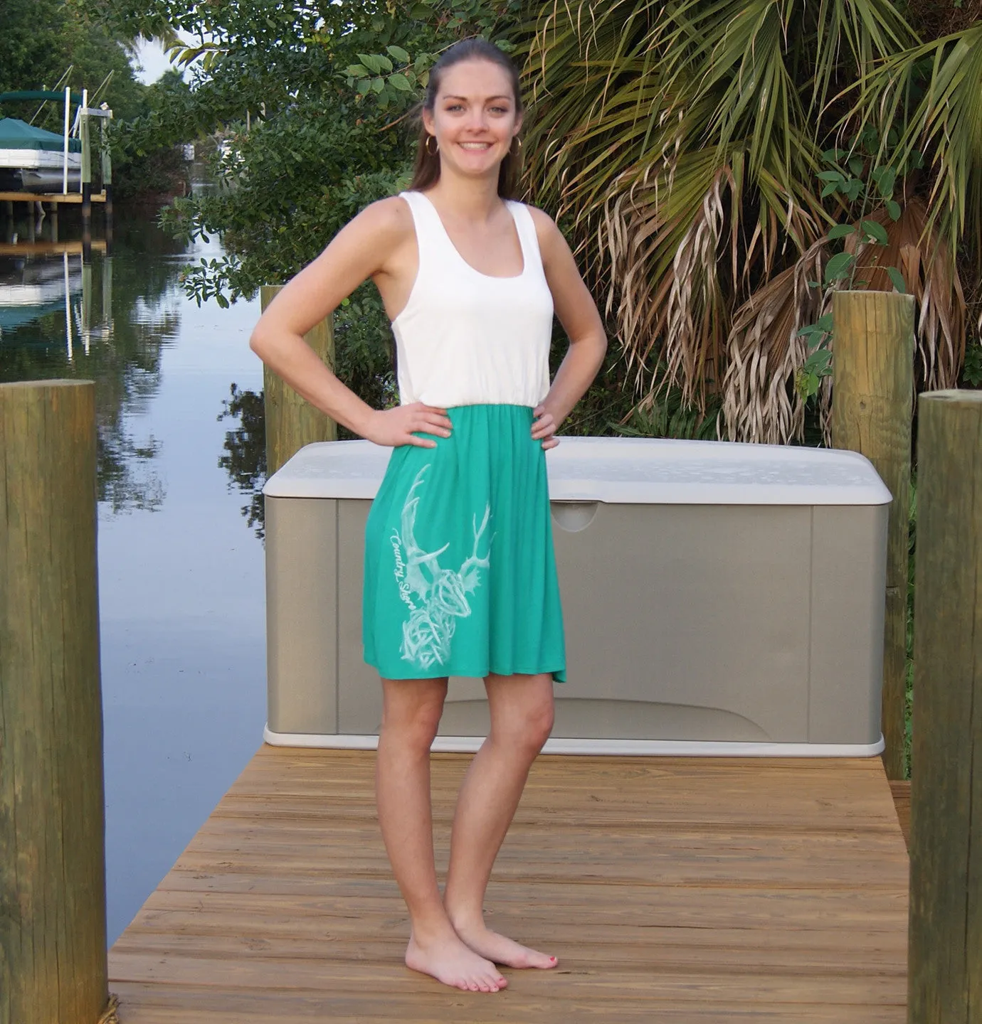 Racerback Tank Dress - Country Shore - Green and Ivory & All Antlers